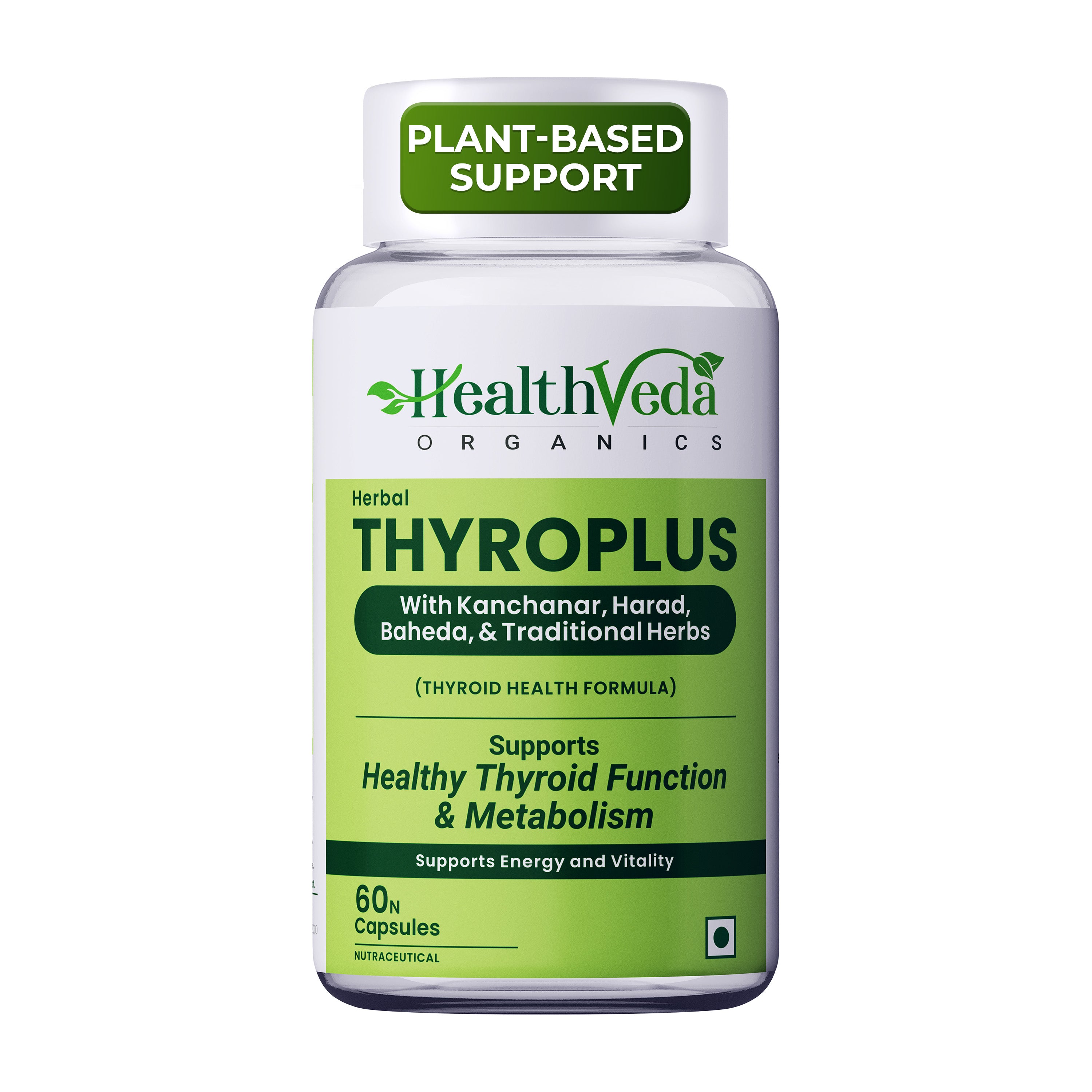 Health Veda Organics Thyroplus Supplements packed with Natural Ingredients for Thyroid Support - 60 Veg Capsules for Men & Women