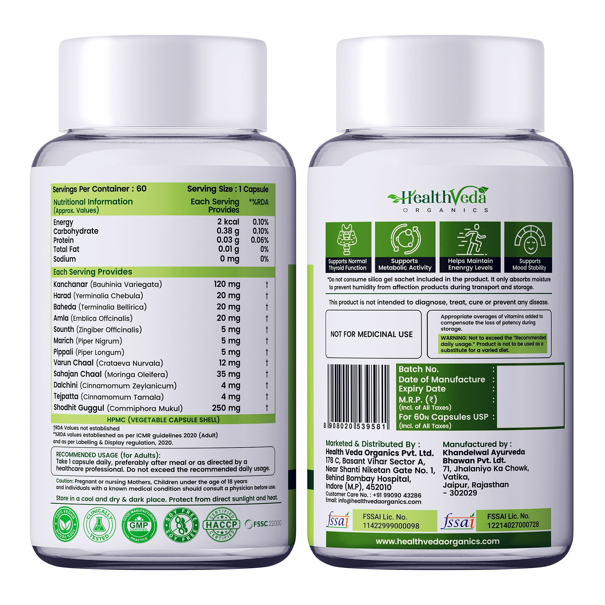 Health Veda Organics Thyroplus Supplements packed with Natural Ingredients for Thyroid Support - 60 Veg Capsules for Men & Women