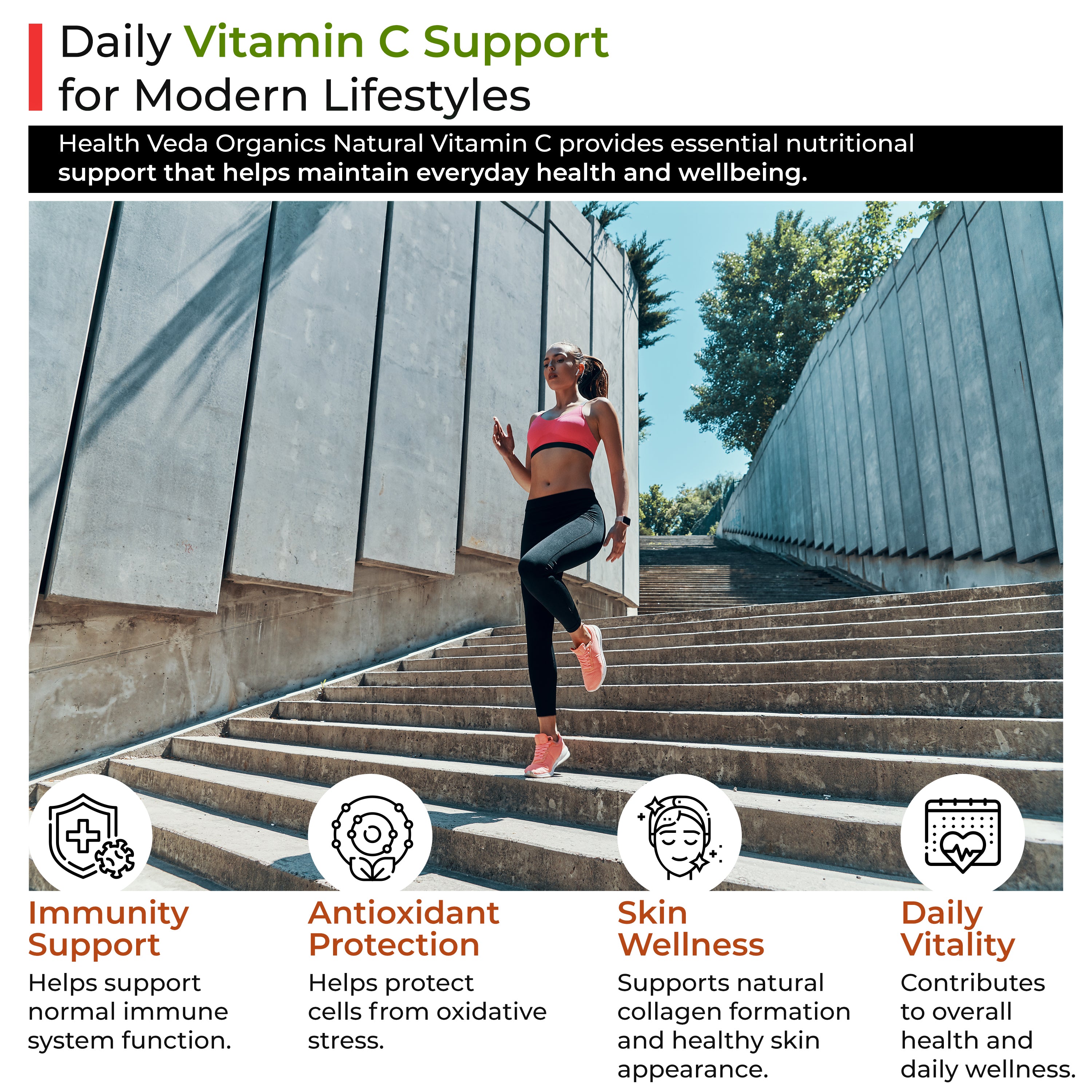 Health Veda Organics Natural Vitamin C Supplement 1000mg with Amla Extract, Zinc Bisglycinate, Ginger & Black Pepper | Immunity Booster, Antioxidant, Collagen & Skin Support | Vitamin C Tablets - 120 Tablets