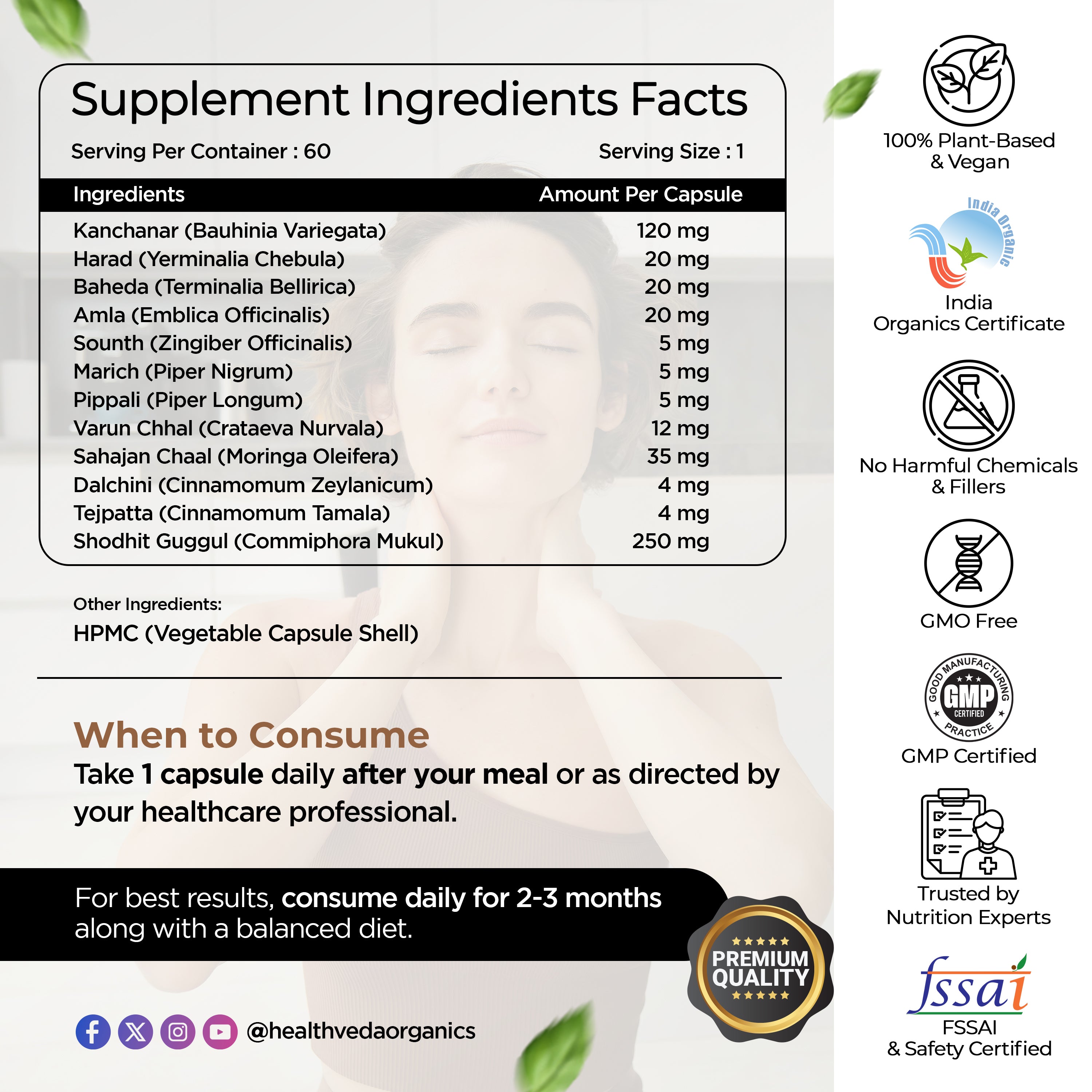 Health Veda Organics Thyroplus Supplements packed with Natural Ingredients for Thyroid Support - 60 Veg Capsules for Men & Women