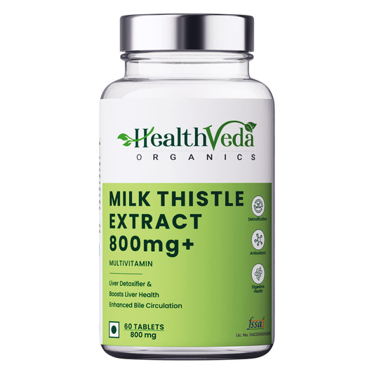 Health Veda Organics Milk Thistle 800 mg Supplement for Healthy Liver Function | Helps In Liver Detox -60 Vegetarian Tablets