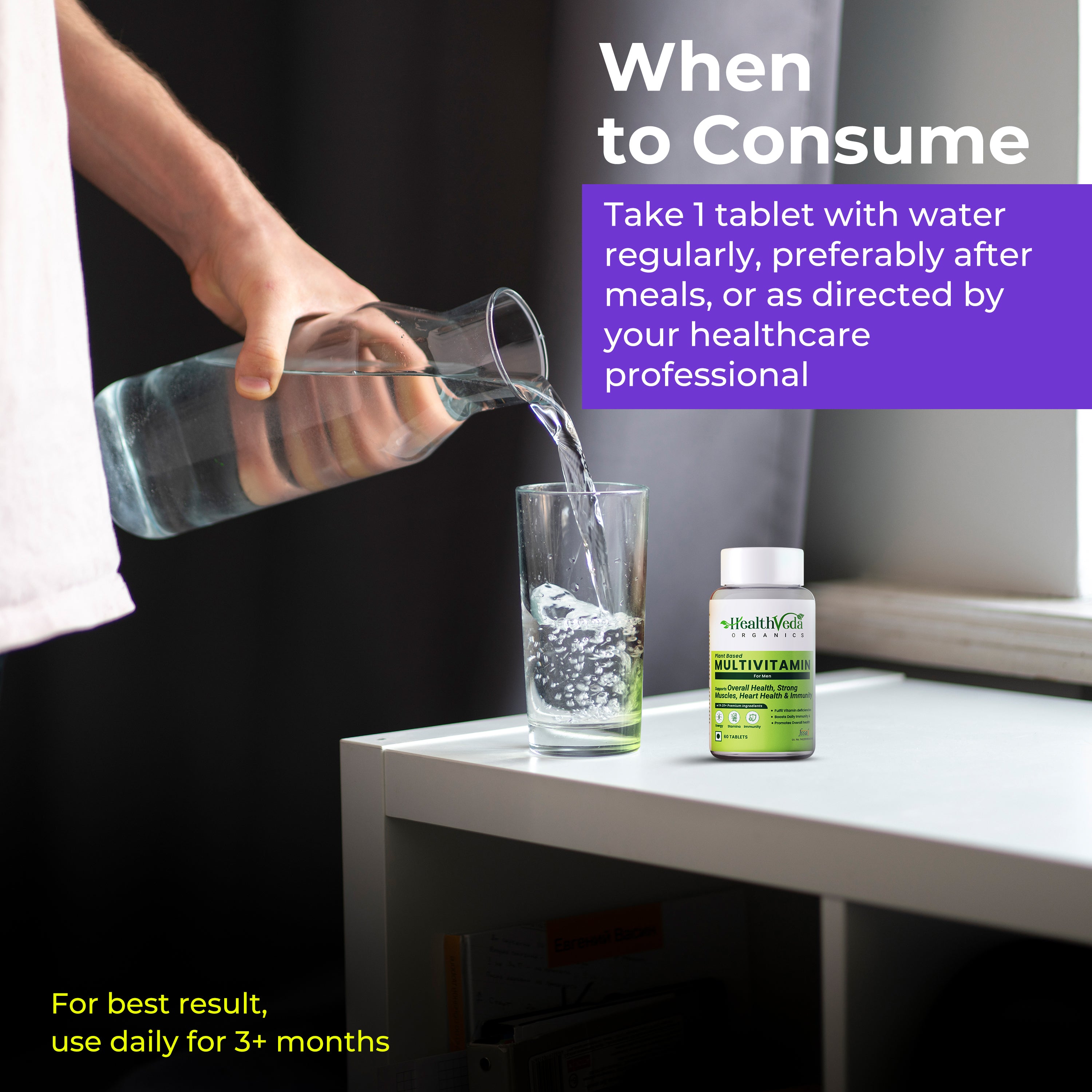 Health Veda Organics Multivitamin for Men, 60 Multivitamin Tablets, with Zinc, Vitamin C, Vitamin D3, Multiminerals and Ginseng Extract, Enhances Energy, Stamina & Immunity