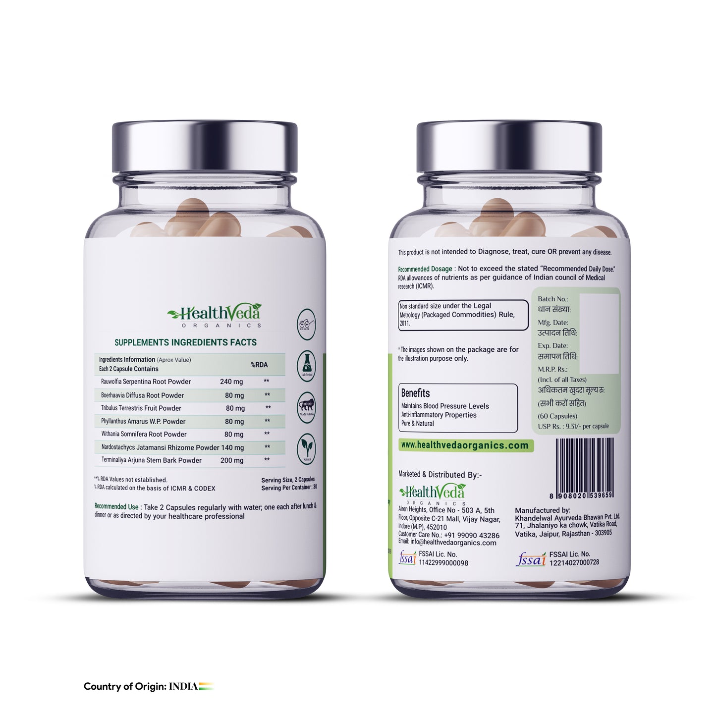 Health Veda Organics B Capsules | 60 Veg Capsules | Maintains Blood Pressure Levels | Supports Heart Health | For both Men & Women