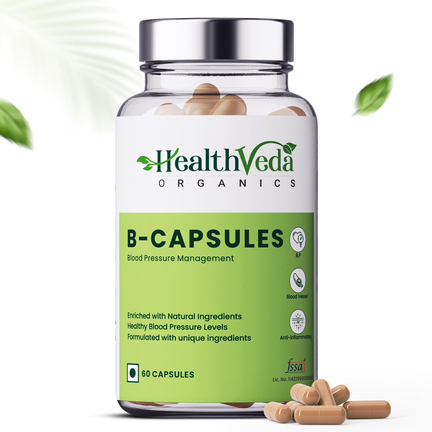 Health Veda Organics B Capsules | 60 Veg Capsules | Maintains Blood Pressure Levels | Supports Heart Health | For both Men & Women