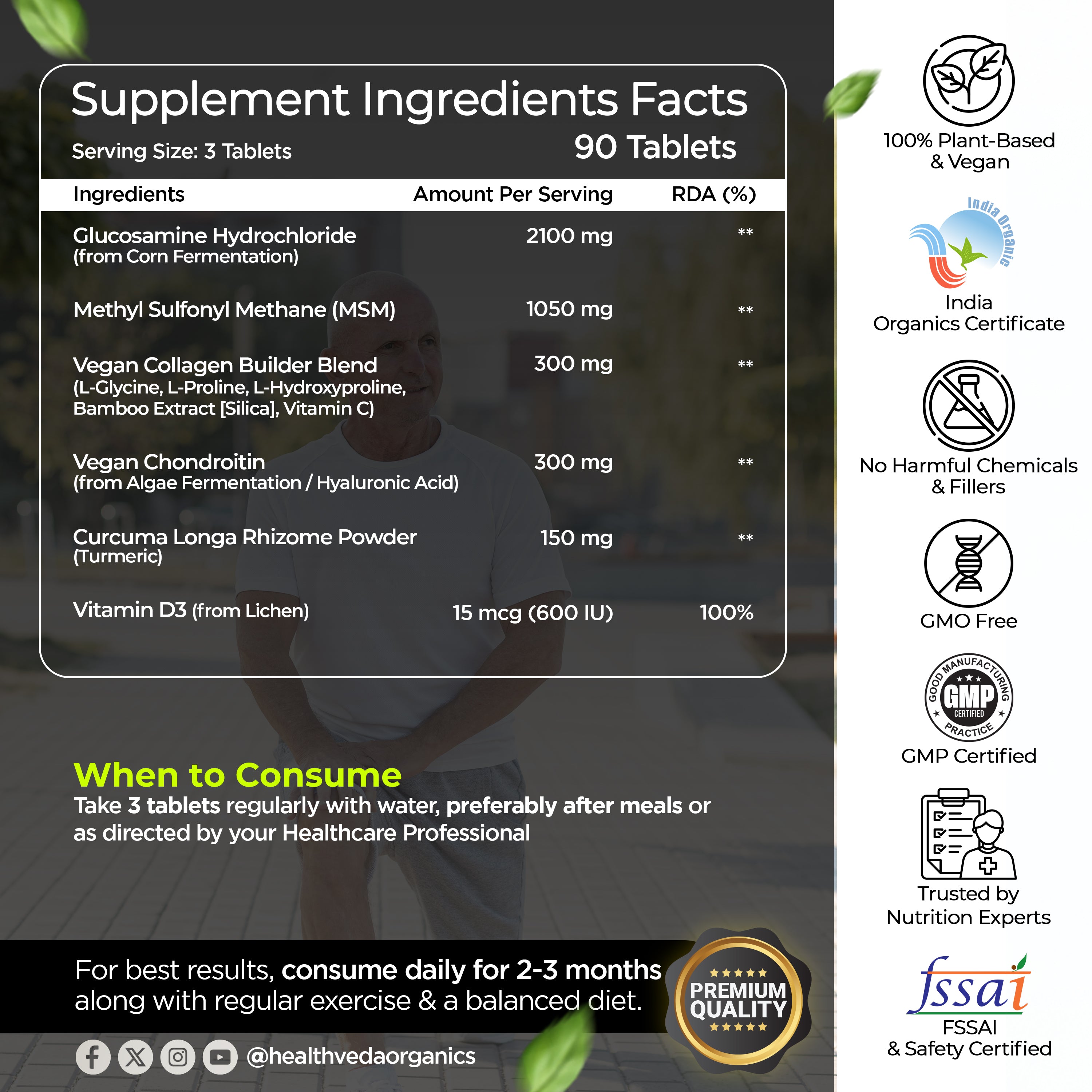 Health Veda Organics Joint Support Tablets with Glucosamine (3900 mg) | Enriched with Collagen, & MSM | Supports Joint Cartilage, Mobility & Muscle Health | 90 Tablets