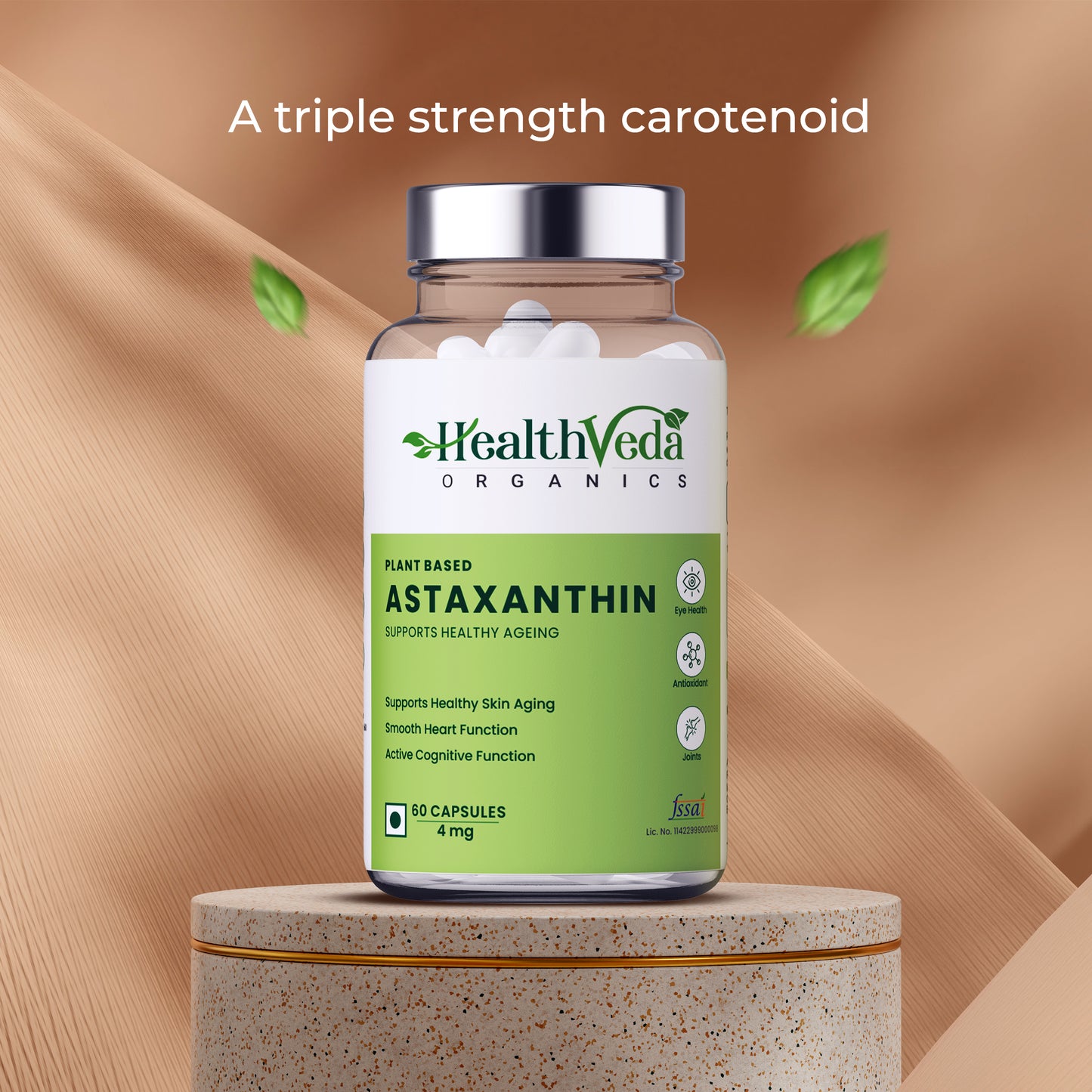 Health Veda Organics Plant Based Astaxanthin 6 mg for Eye, Joint & Skin Health - 60 Veg Capsules