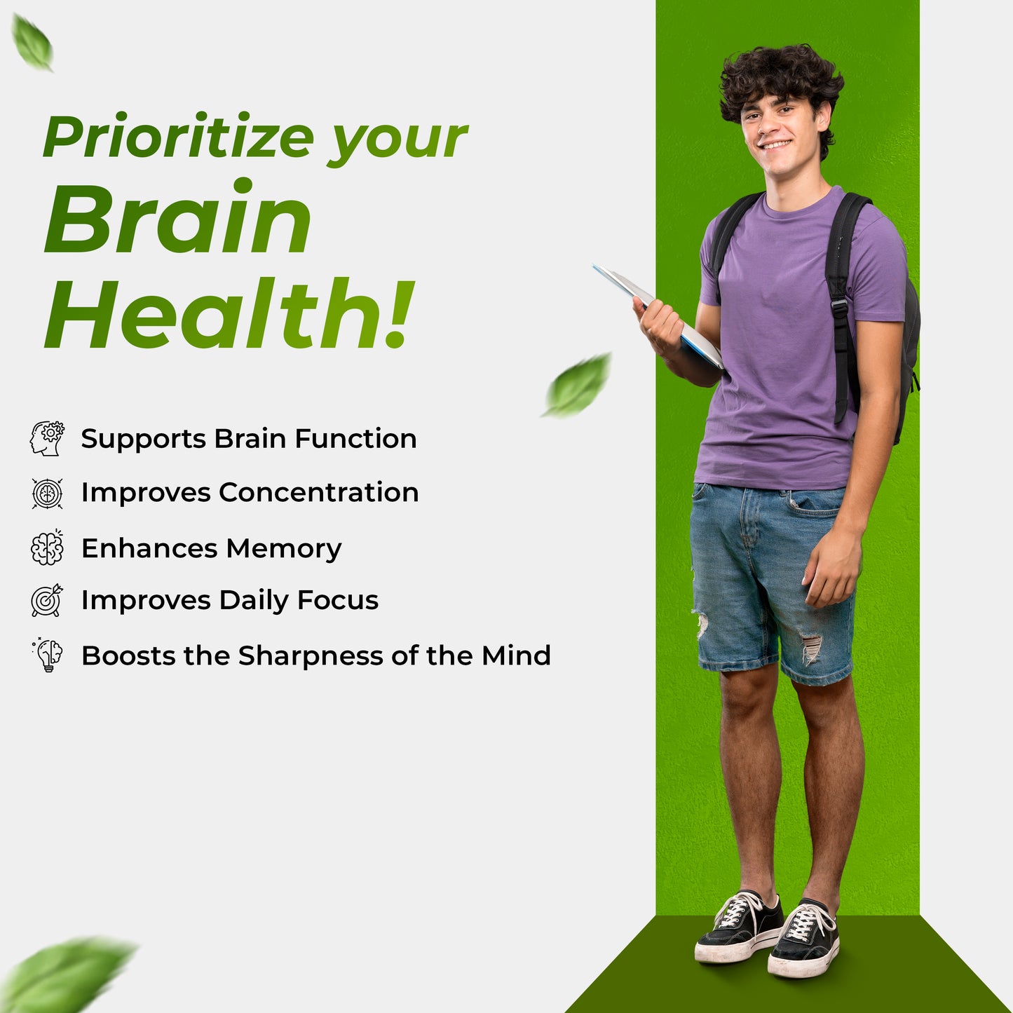 Health Veda Organics Plant Based Brain Memoriser with Ginkgo Biloba (120mg) & Brahmi (170mg) for Concentration - 60 Veg Capsules