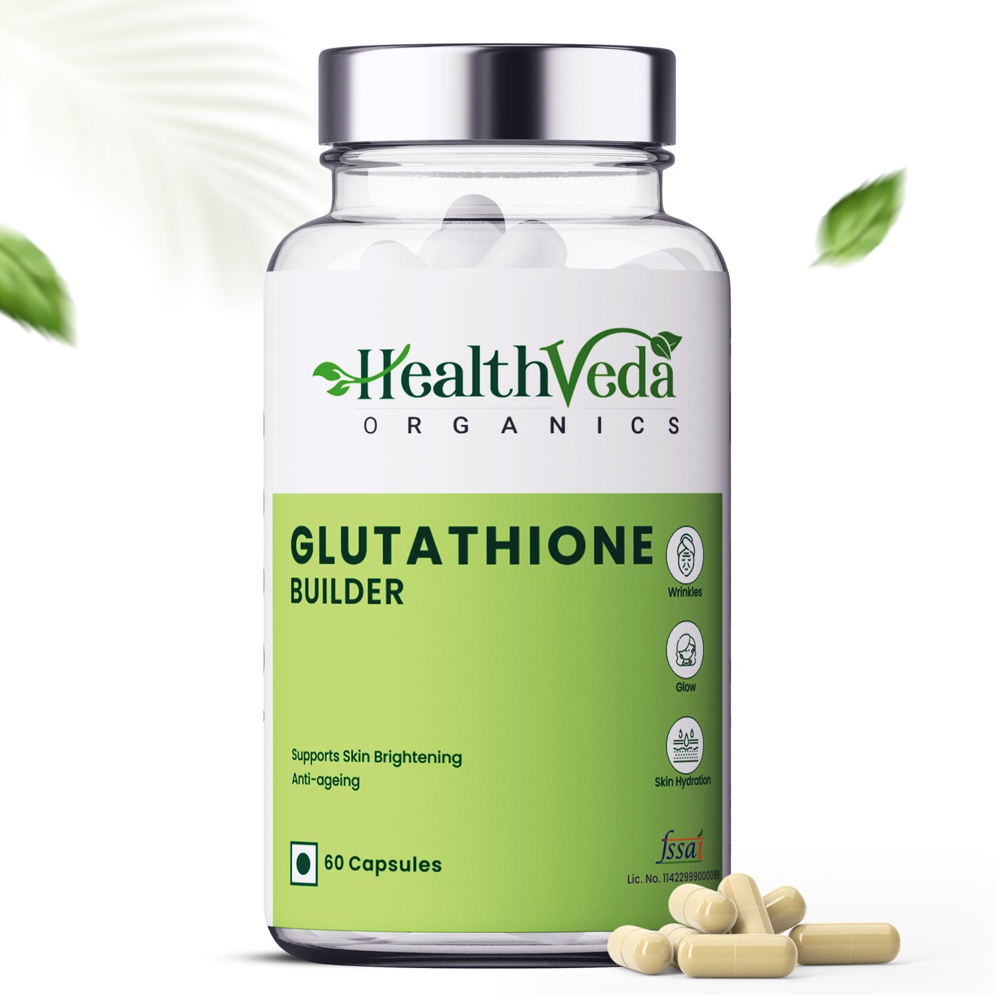 Health Veda Organics Glutathione Builder with Tetrahydro curcuminoids & Grape Seed Extract | 60 Veg Capsules