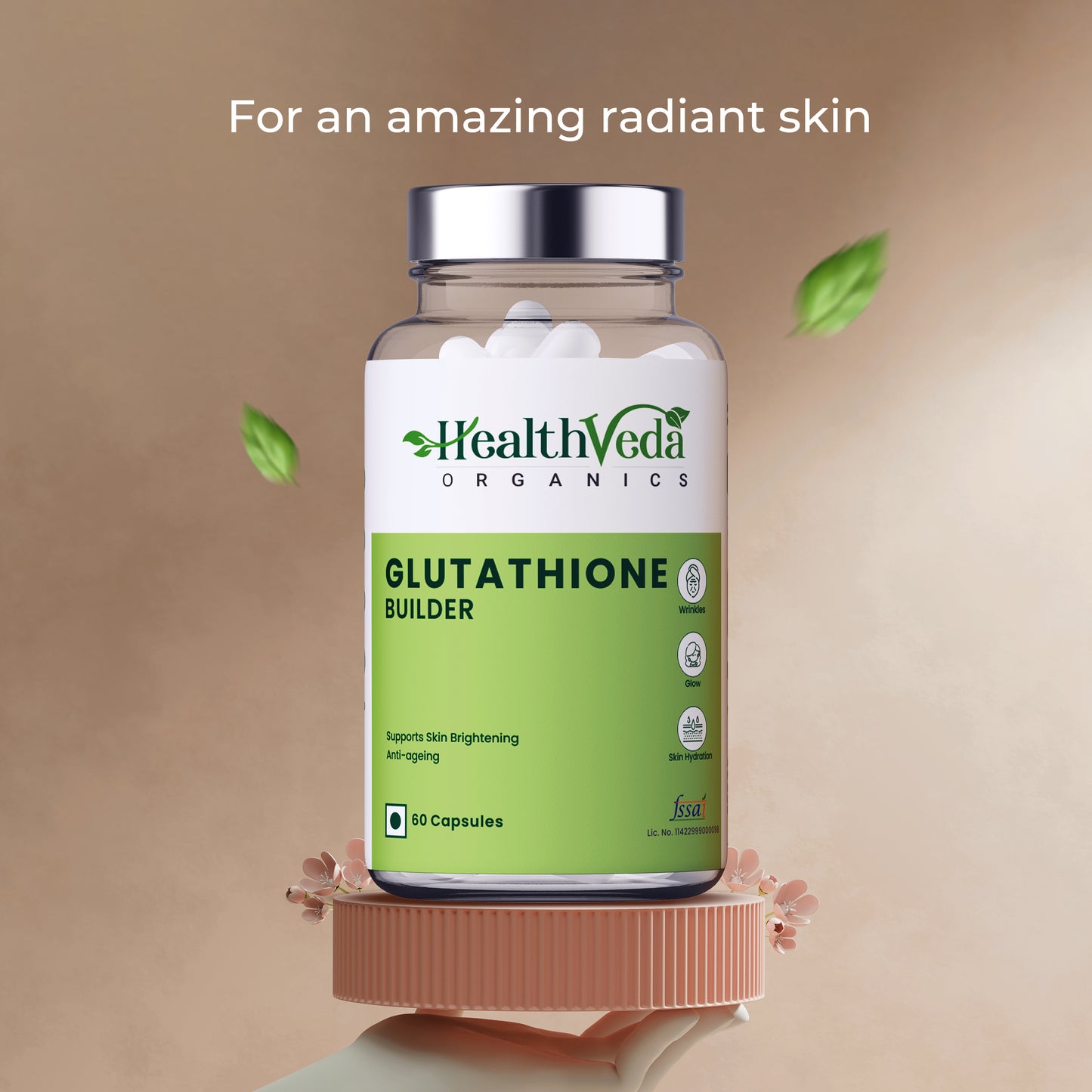 Health Veda Organics Glutathione Builder with Tetrahydro curcuminoids & Grape Seed Extract | 60 Veg Capsules