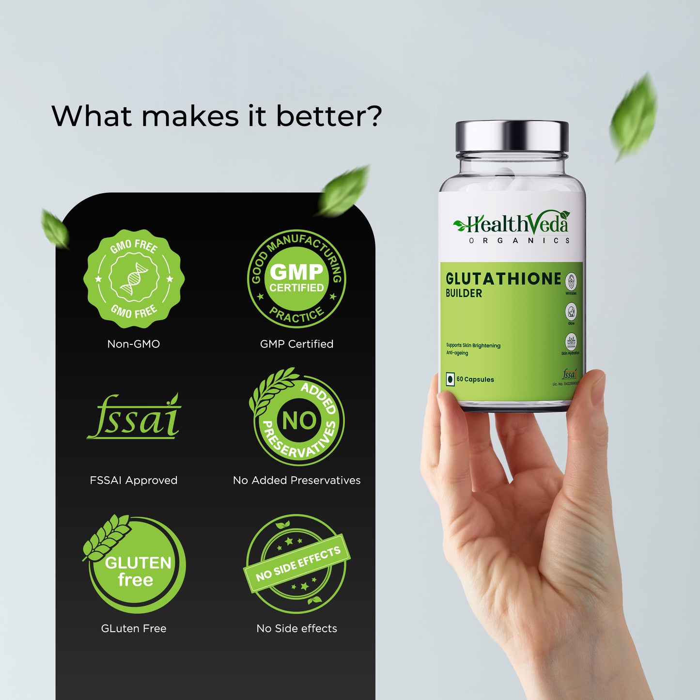 Health Veda Organics Glutathione Builder with Tetrahydro curcuminoids & Grape Seed Extract | 60 Veg Capsules