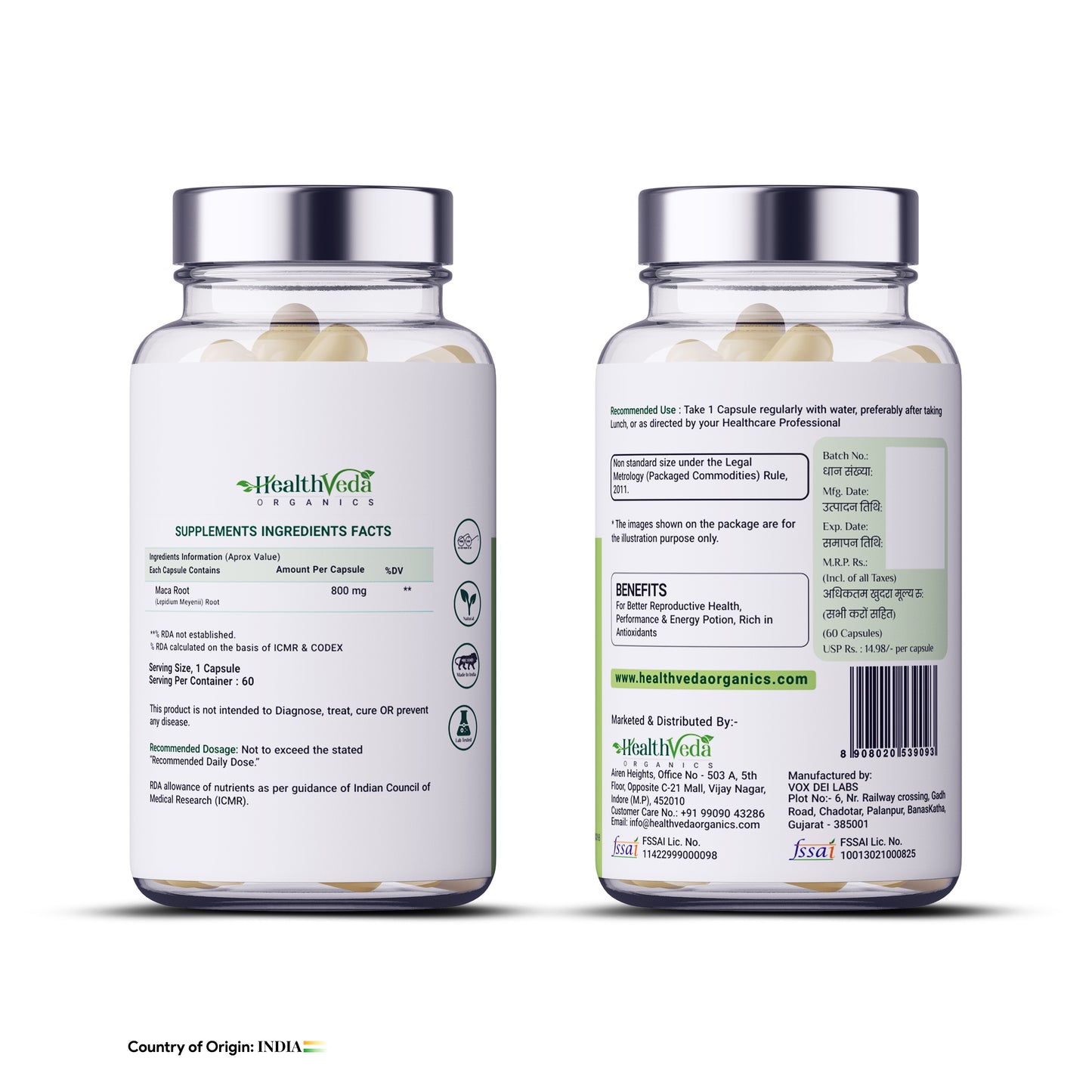 Health Veda Organics Maca Root Capsules 800 mg for Better Reproductive Health & Enhanced Performance, 60 Veg Capsules