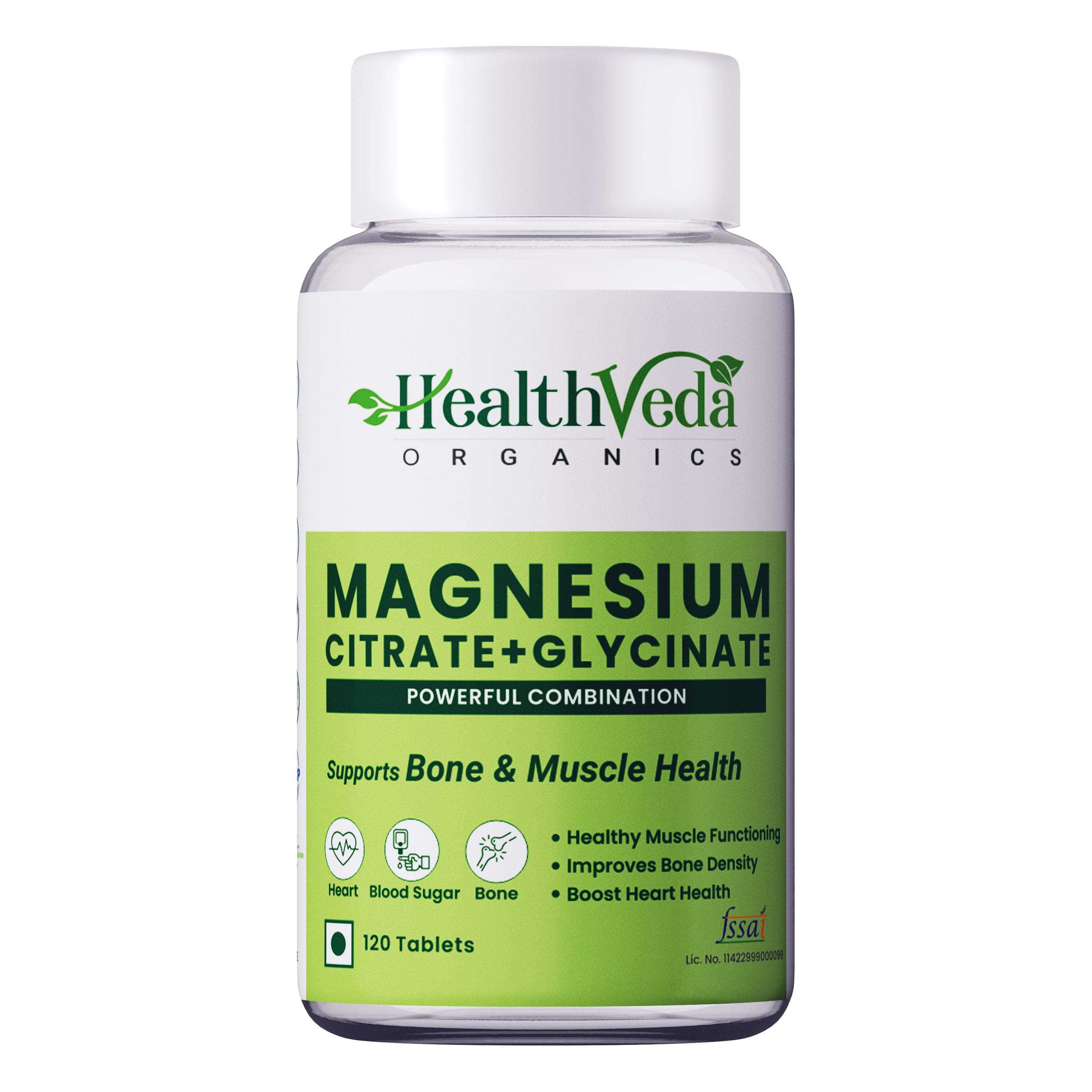 Health Veda Organics Magnesium Citrate+Glycinate 1648mg 120 Veg Tablets for Men & Women | for Healthy Muscle Functioning, Improves Bone Density, Nerve System, Boost Immunity, Relief and Natural Sleep