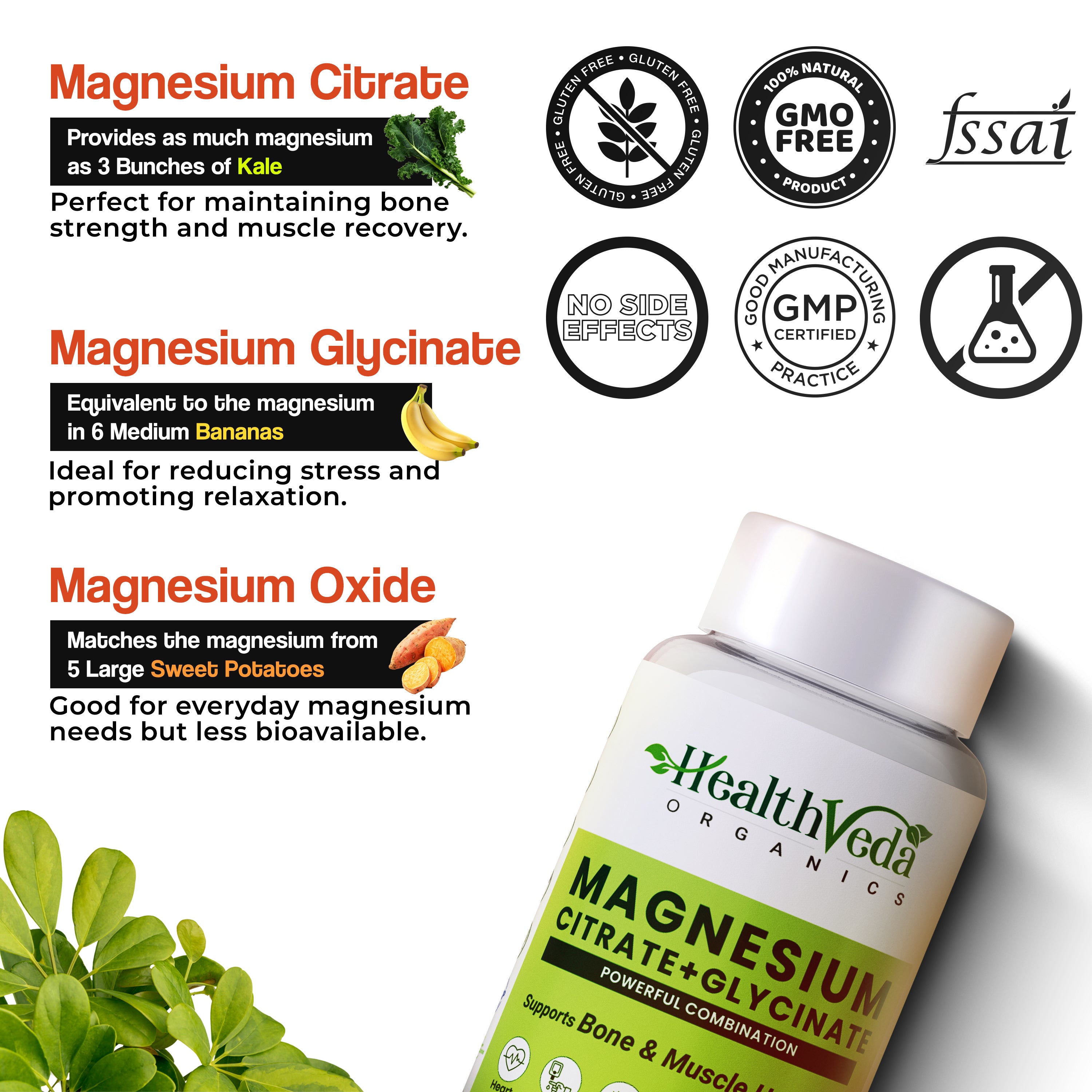 Health Veda Organics Magnesium Citrate+Glycinate 1648mg 120 Veg Tablets for Men & Women | for Healthy Muscle Functioning, Improves Bone Density, Nerve System, Boost Immunity, Relief and Natural Sleep