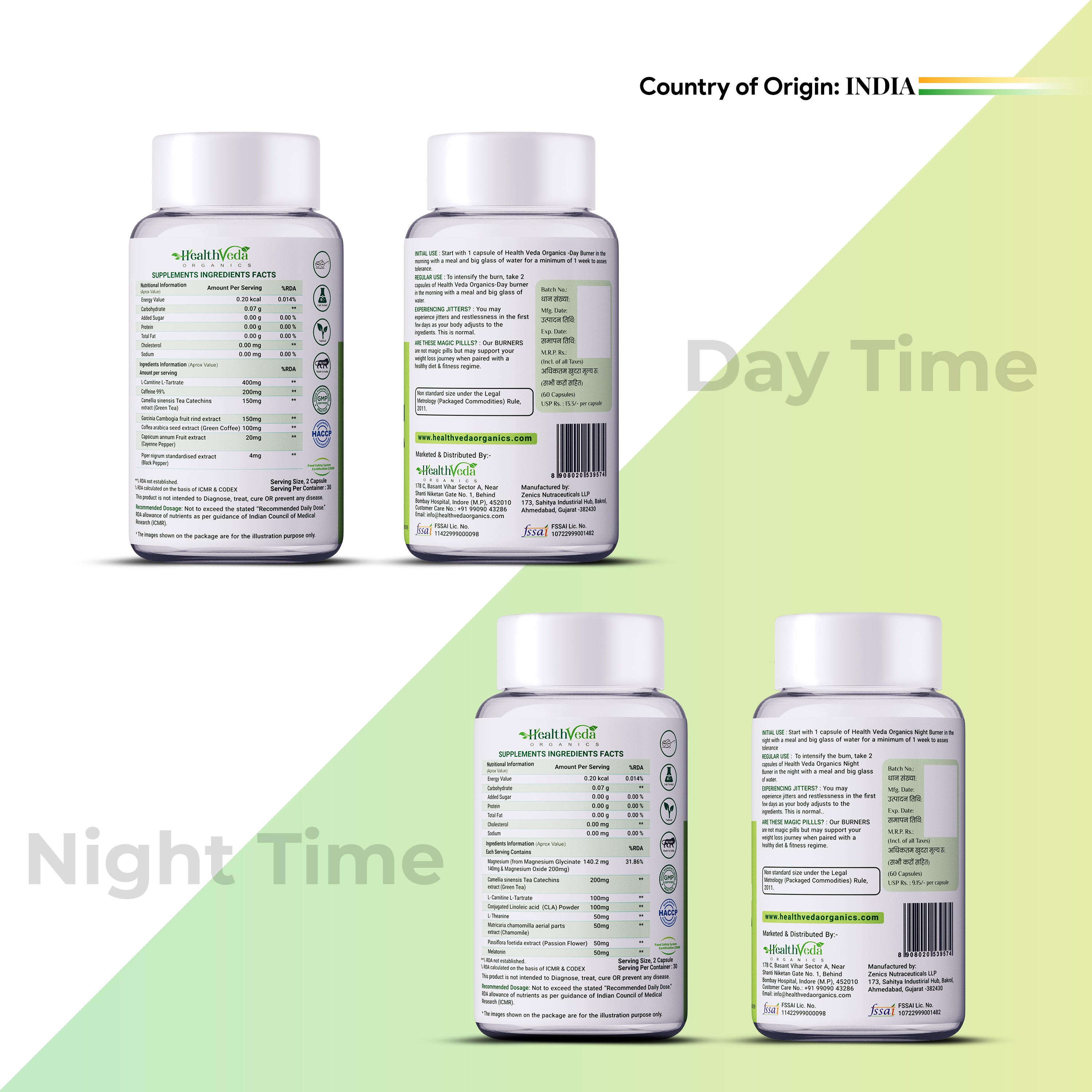 Health Veda Organics Day & Night Herbal Blend | Metabolic Wellness & Vitality Support | 60 Capsules Each Pack