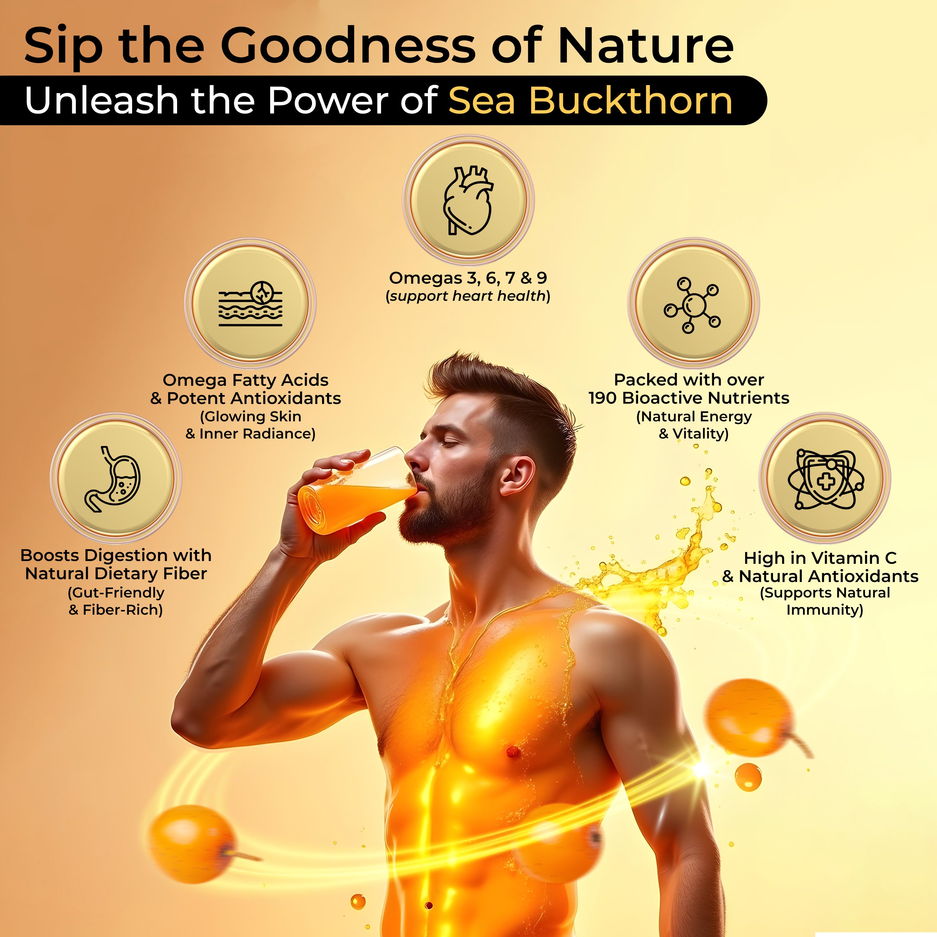 Health Veda Organics Himalayan Sea Buckthorn Pulp 500ml | Rich in Vitamin C, Omega 3-6-7-9 & Natural Antioxidants | For Daily Wellness