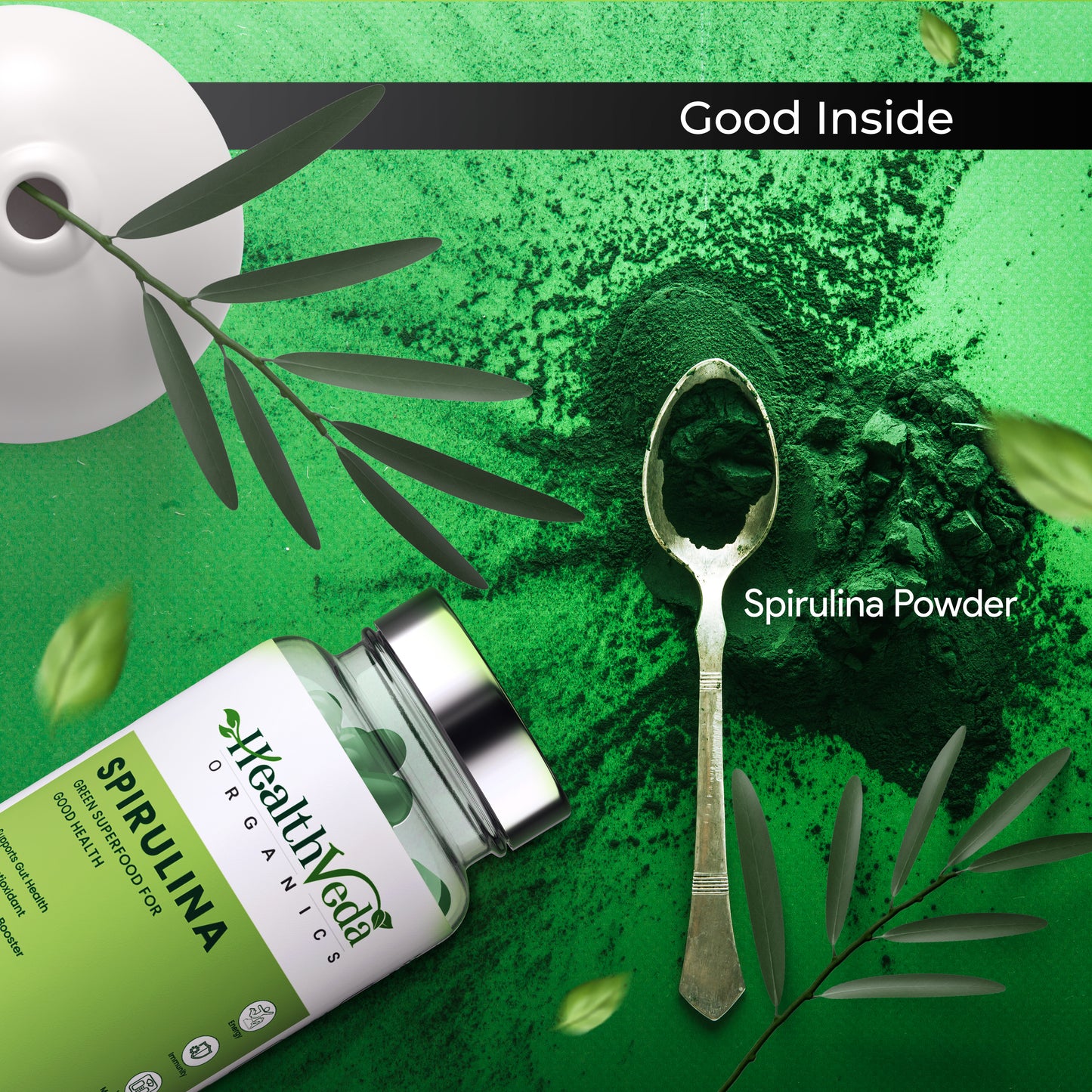Health Veda Organics Spirulina Capsules 2000mg | Green Food for Good Health Weight Management & Immunity Booster - 120 Vegetarian Capsules
