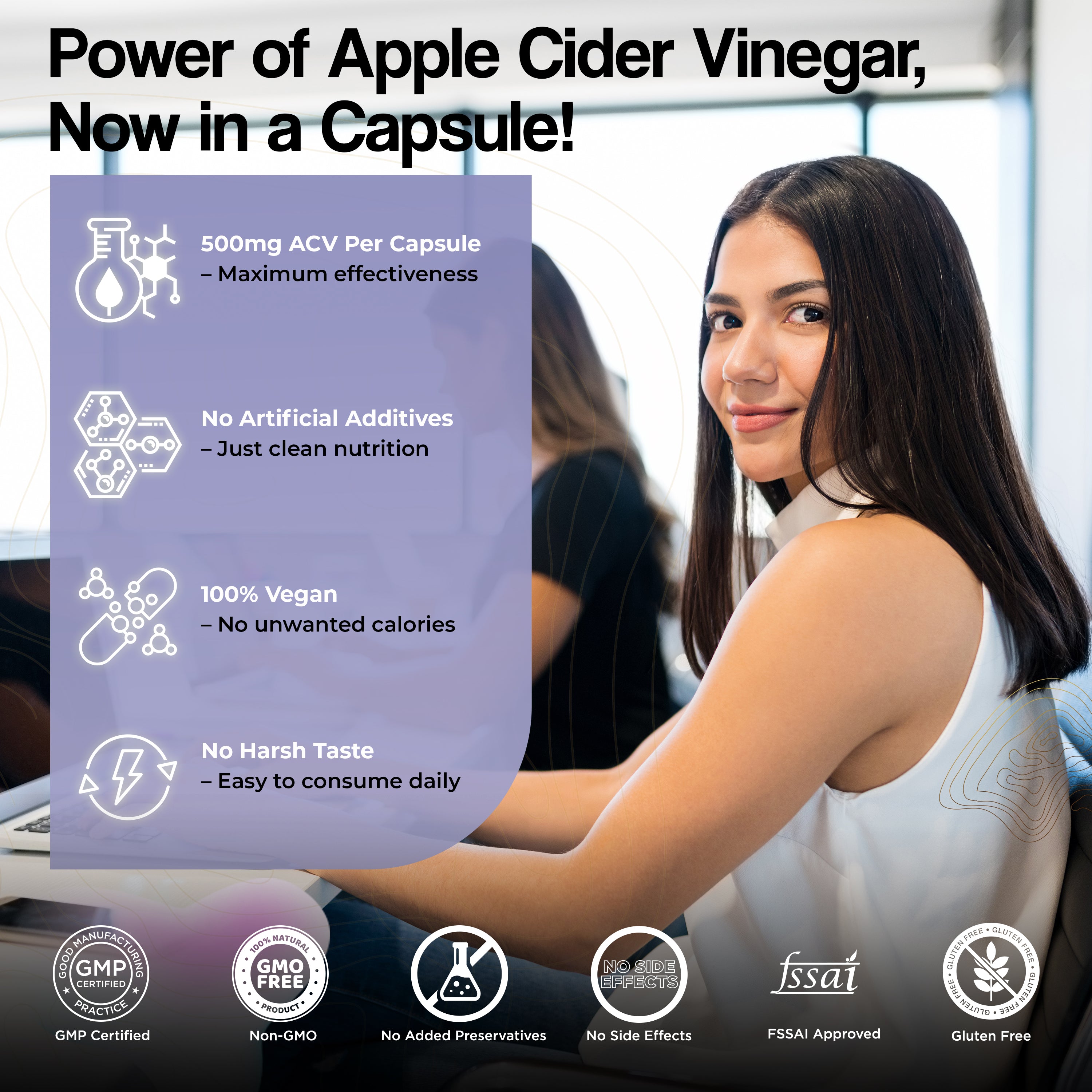 Health Veda Organics Apple Cider Vinegar 500 mg Capsules for Weight Loss & Improves Cholesterol Levels - 60 Veg Capsules