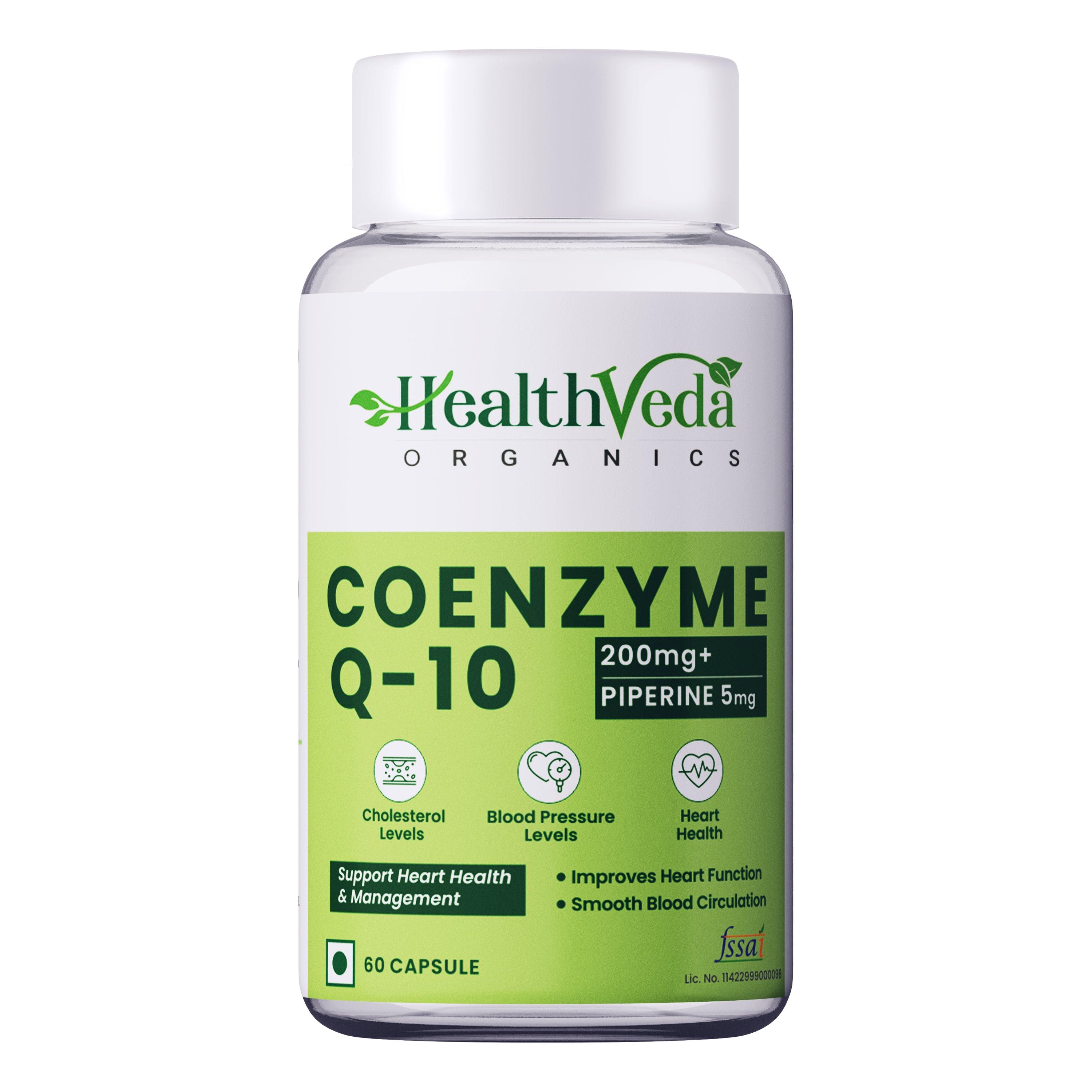 Health Veda Organics Coenzyme Q10 (CoQ10) 200mg with Piperine 5mg | Antioxidant & Energy Support | 60 Capsules