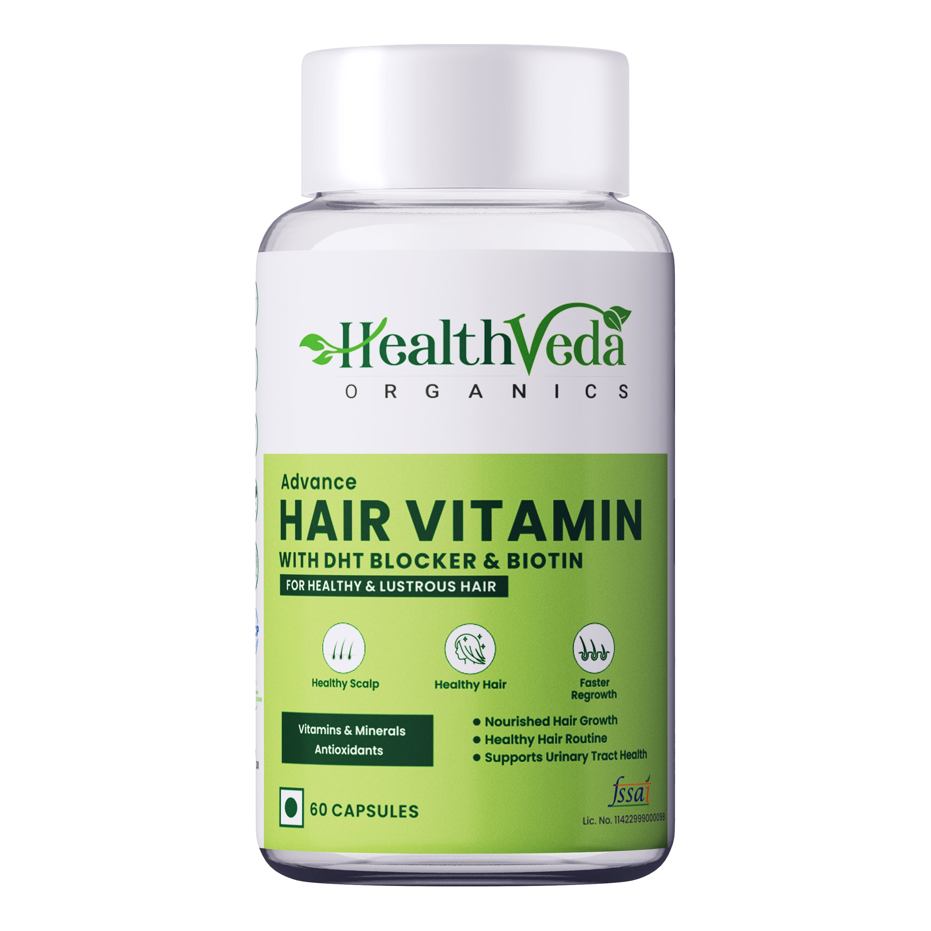 Health Veda Organics Advance Hair Vitamin with DHT Blocker & Biotin | Clinically proven Hair Vitamins For Men & Women - 60 Veg Capsules