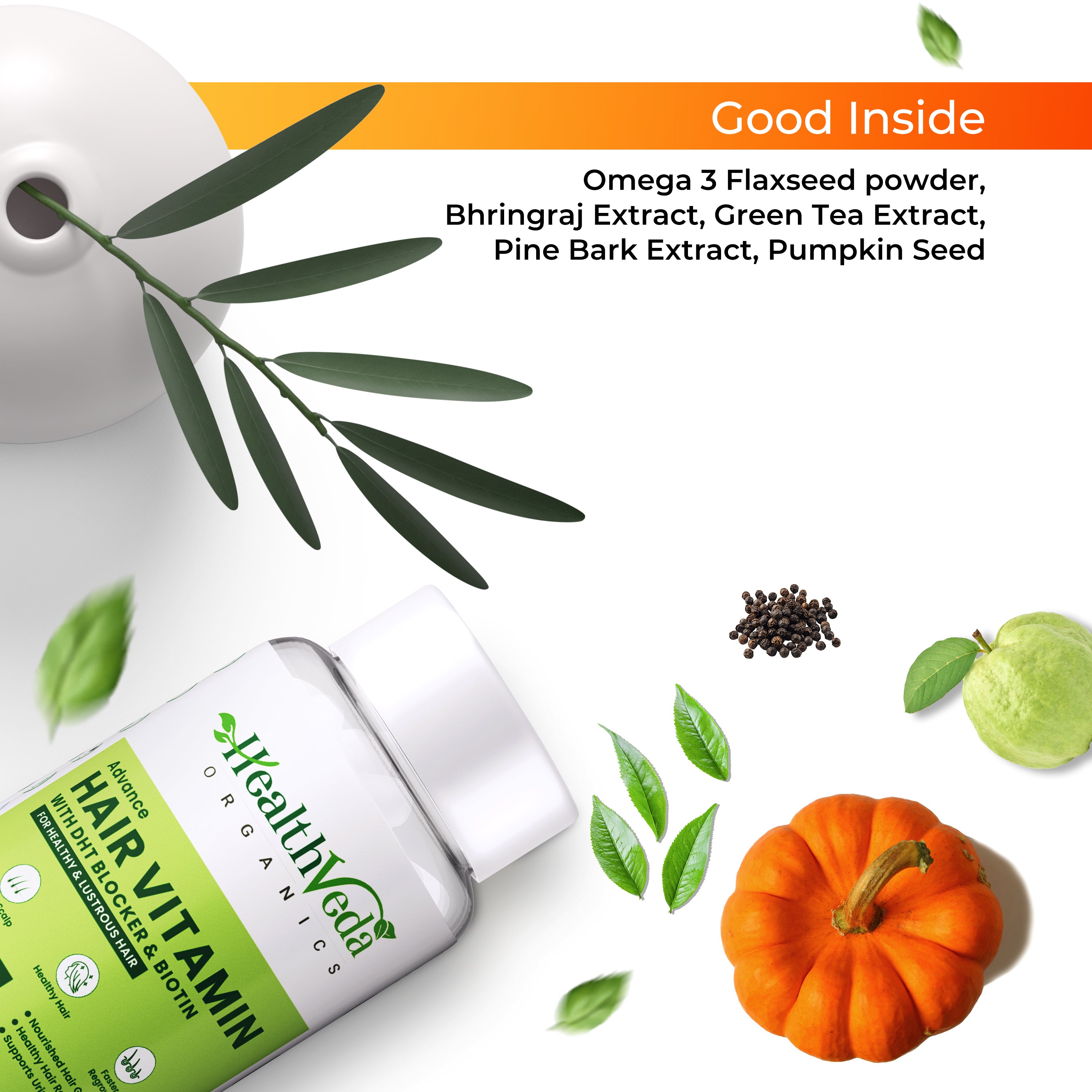 Health Veda Organics Advance Hair Vitamin with DHT Blocker & Biotin | Clinically proven Hair Vitamins For Men & Women - 60 Veg Capsules