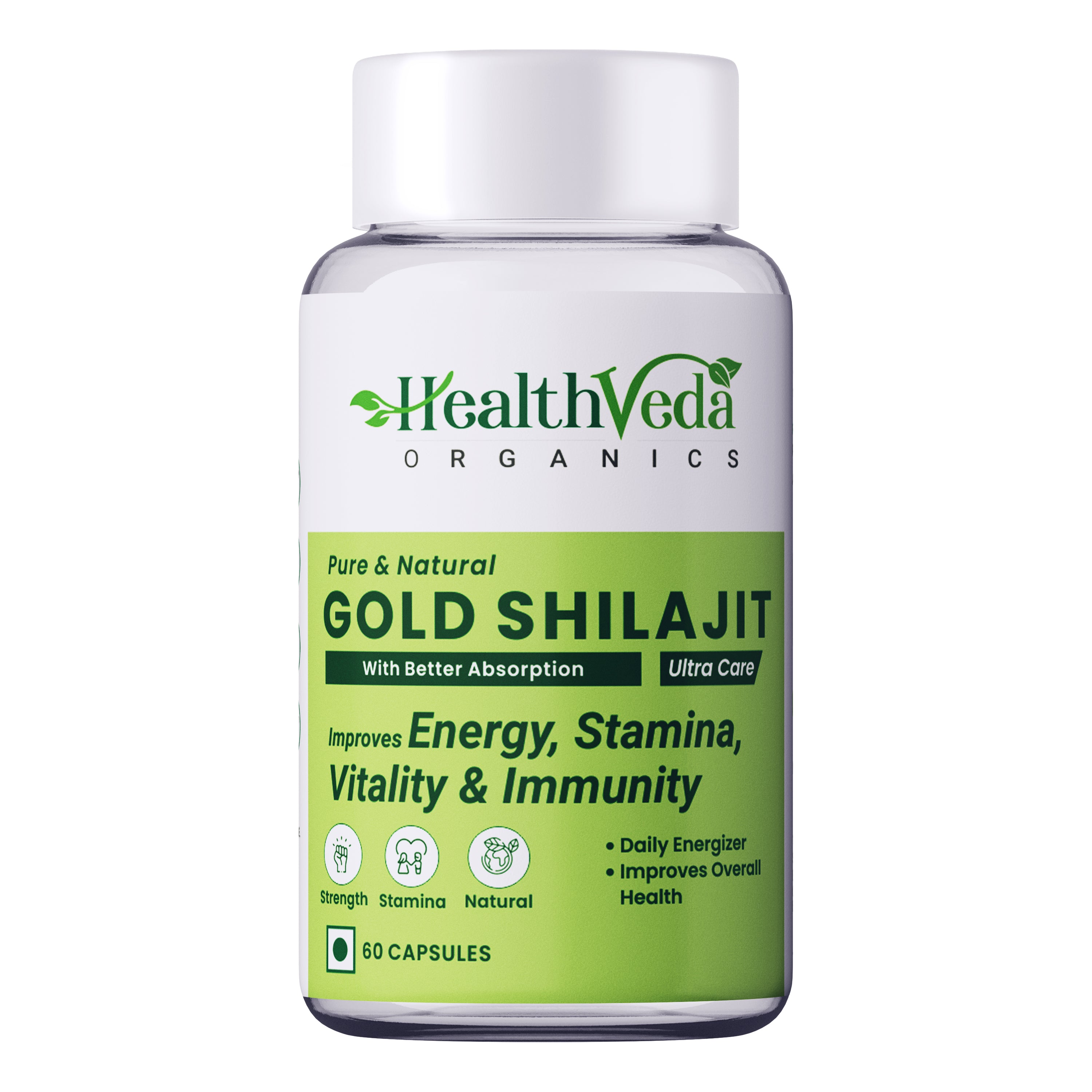 Health Veda Organics Gold Shilajit | 60 Veg Capsules I Stamina & Vitality Booster