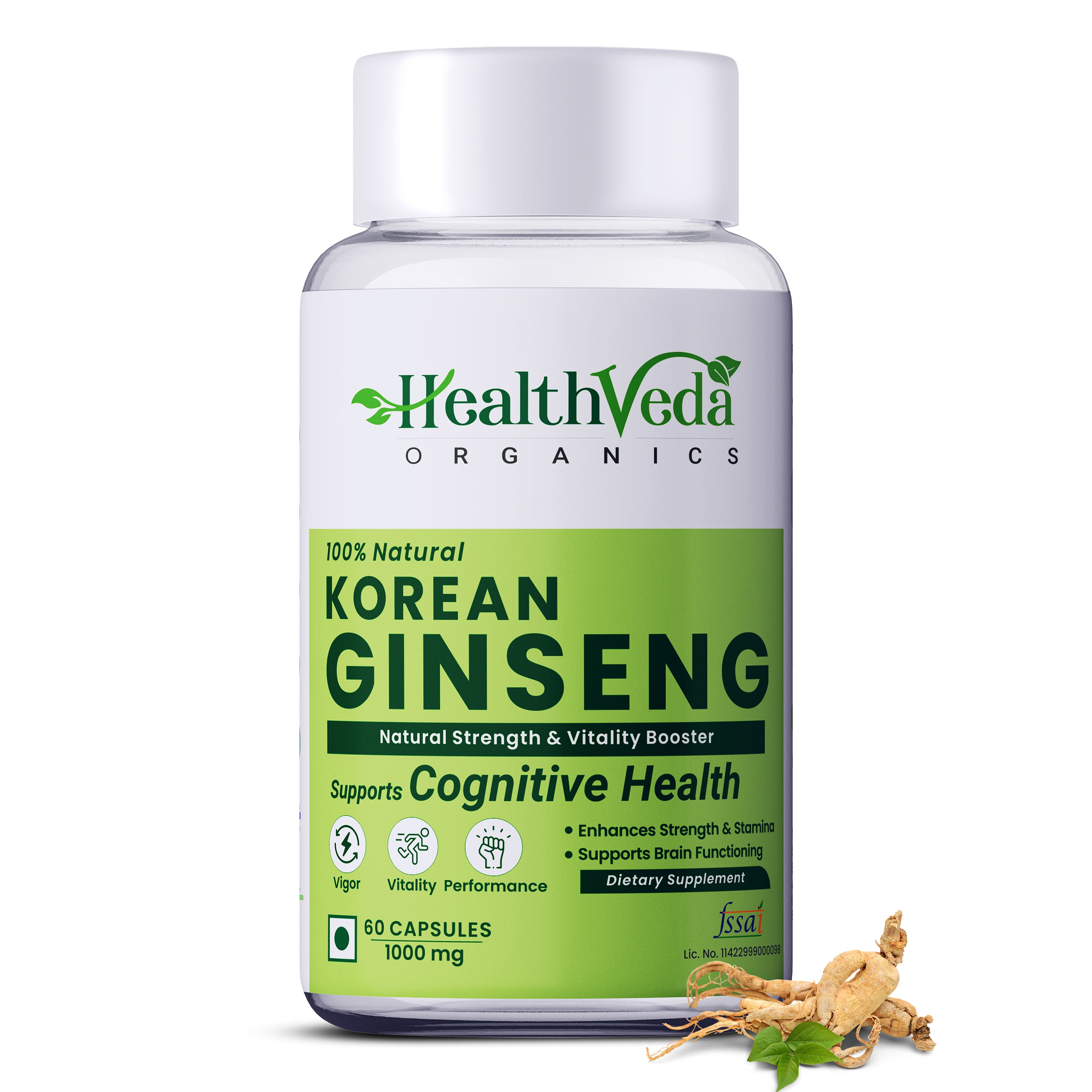 Health Veda Organics Korean Red Ginseng Capsules 1000 mg | Supports Brain Function, Boosts Immunity, Vitality, Energy & Focus- 60 Vegetarian Capsules