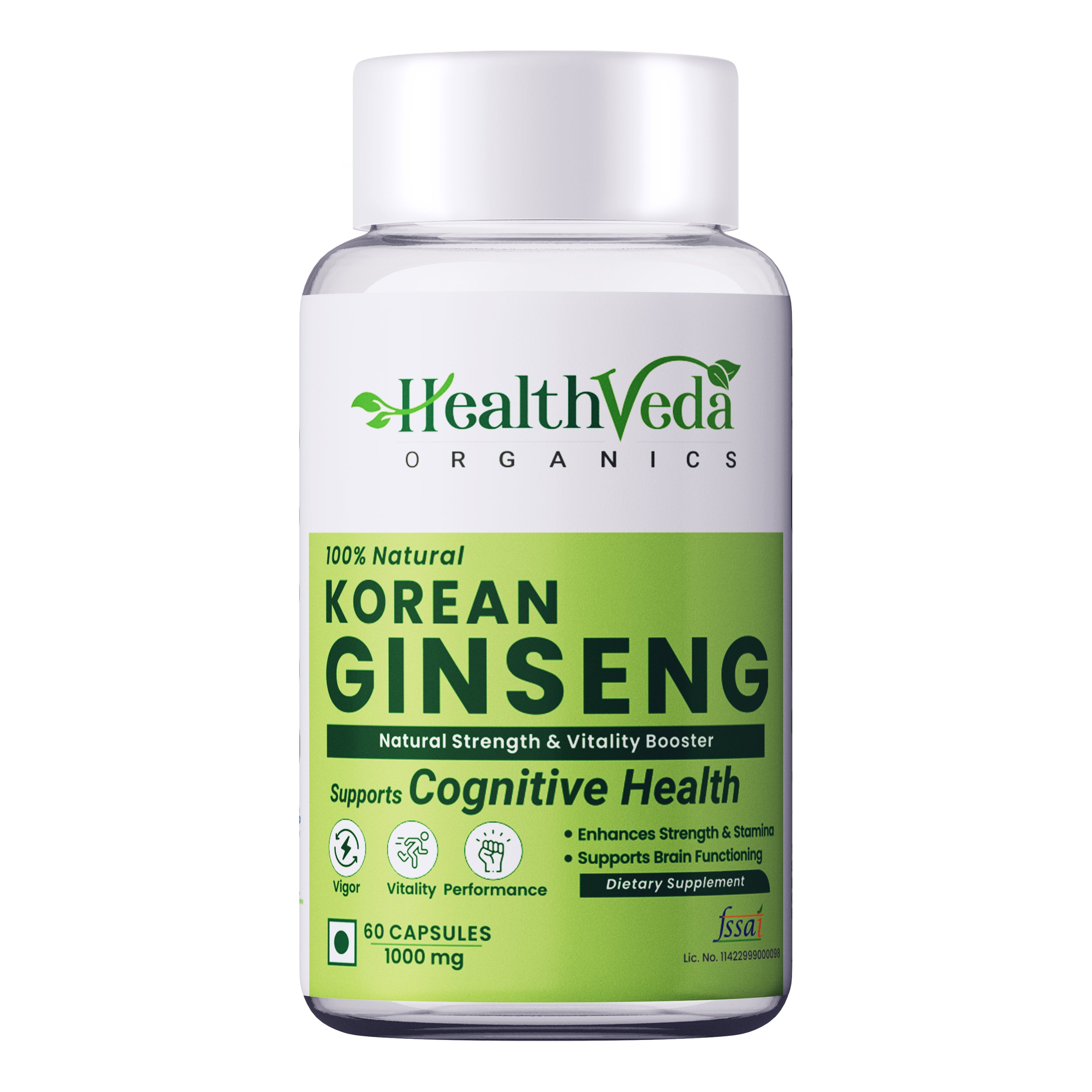 Health Veda Organics Korean Red Ginseng Capsules 1000 mg | Supports Brain Function, Boosts Immunity, Vitality, Energy & Focus- 60 Vegetarian Capsules