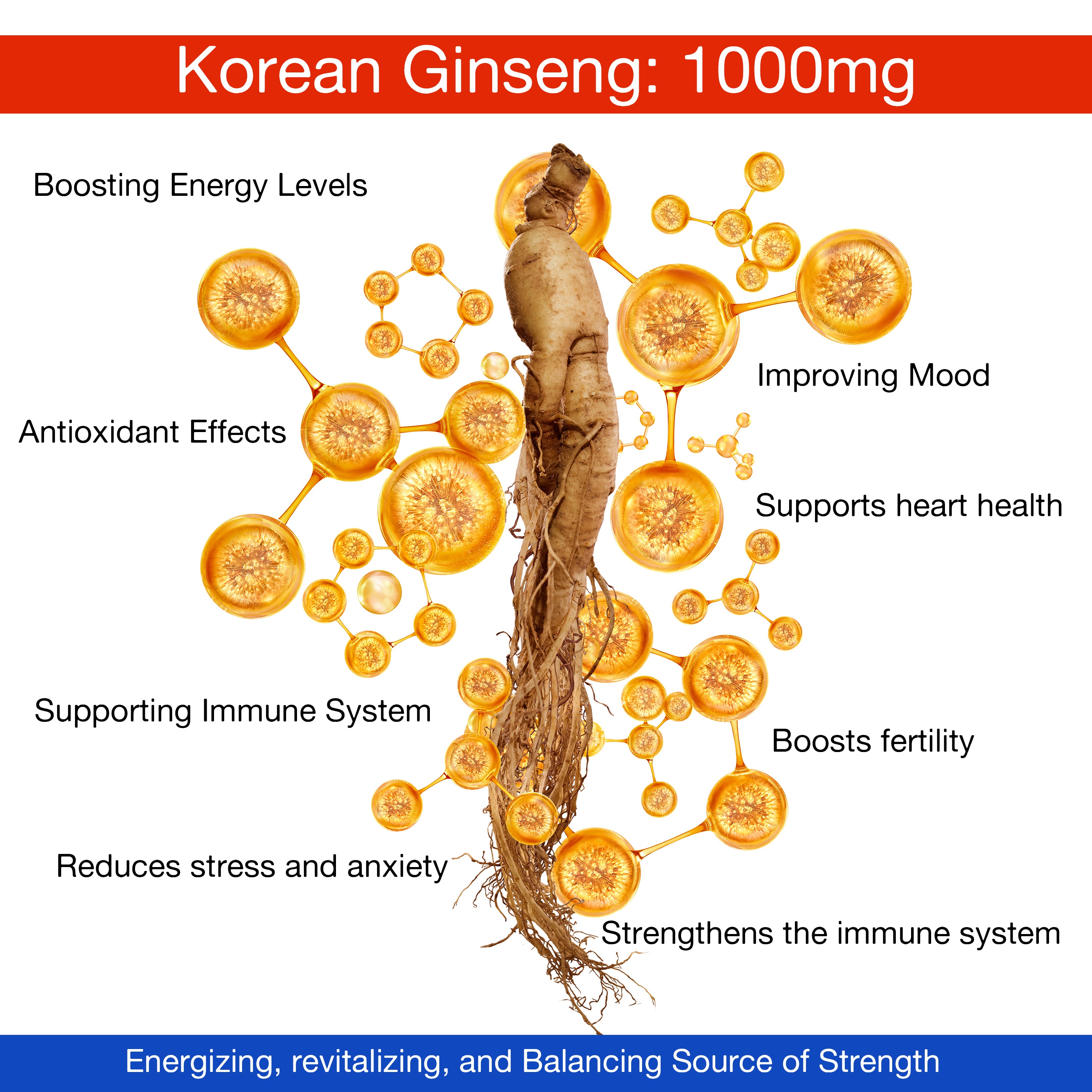 Health Veda Organics Korean Red Ginseng Capsules 1000 mg | Supports Brain Function, Boosts Immunity, Vitality, Energy & Focus- 60 Vegetarian Capsules