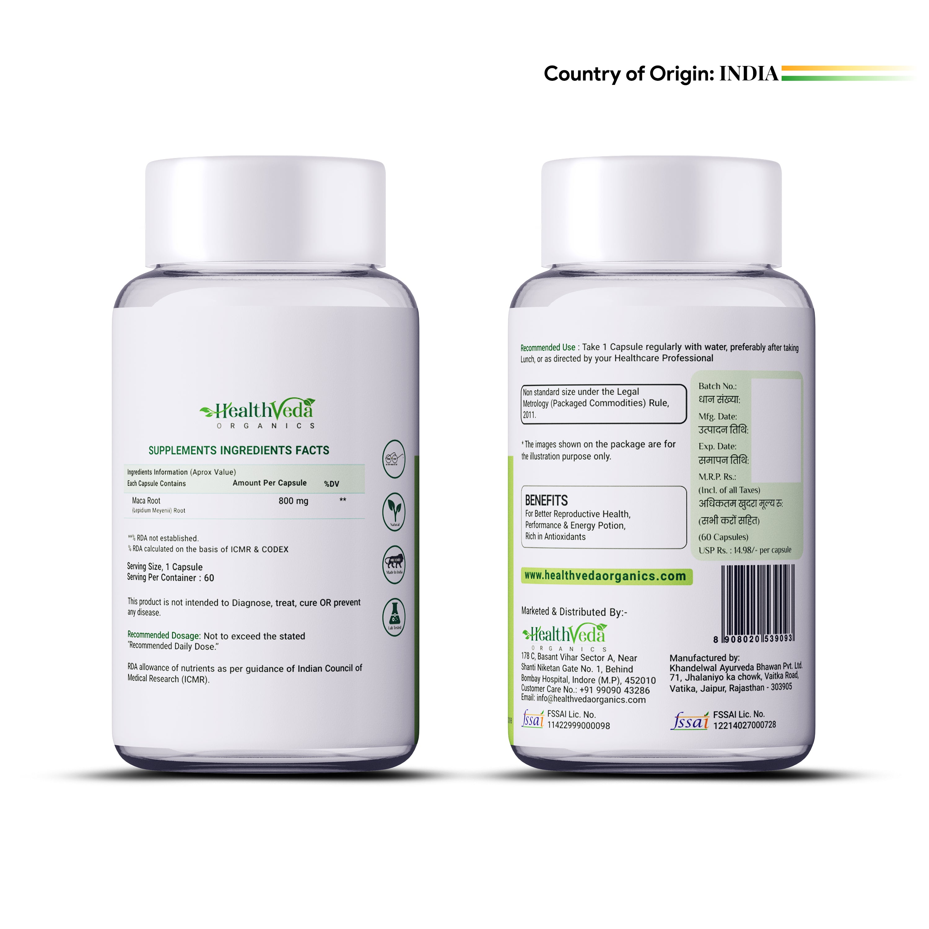 Health Veda Organics Maca Root Capsules 800 mg for Better Reproductive Health & Enhanced Performance, 60 Veg Capsules