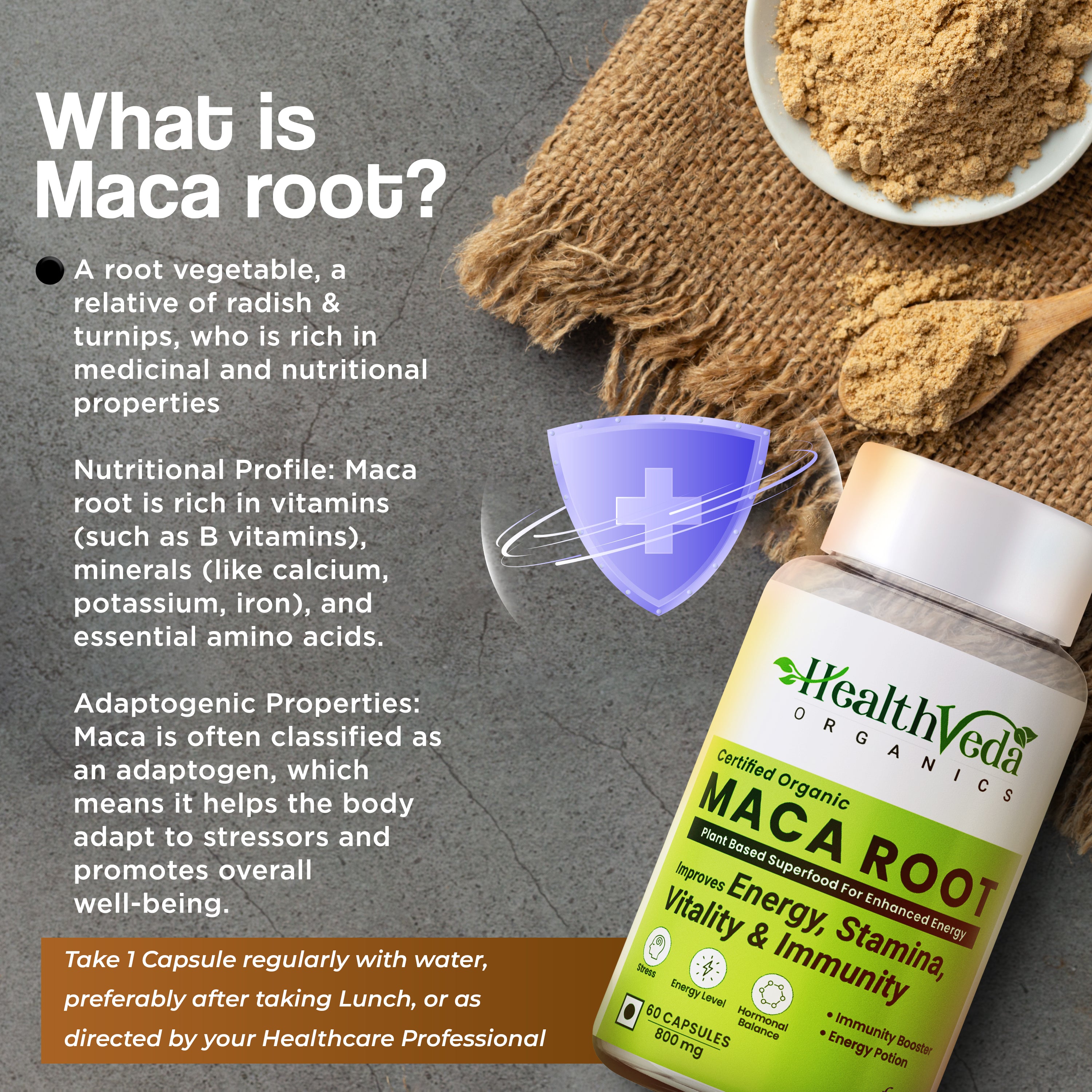 Health Veda Organics Maca Root Capsules 800 mg for Better Reproductive Health & Enhanced Performance, 60 Veg Capsules