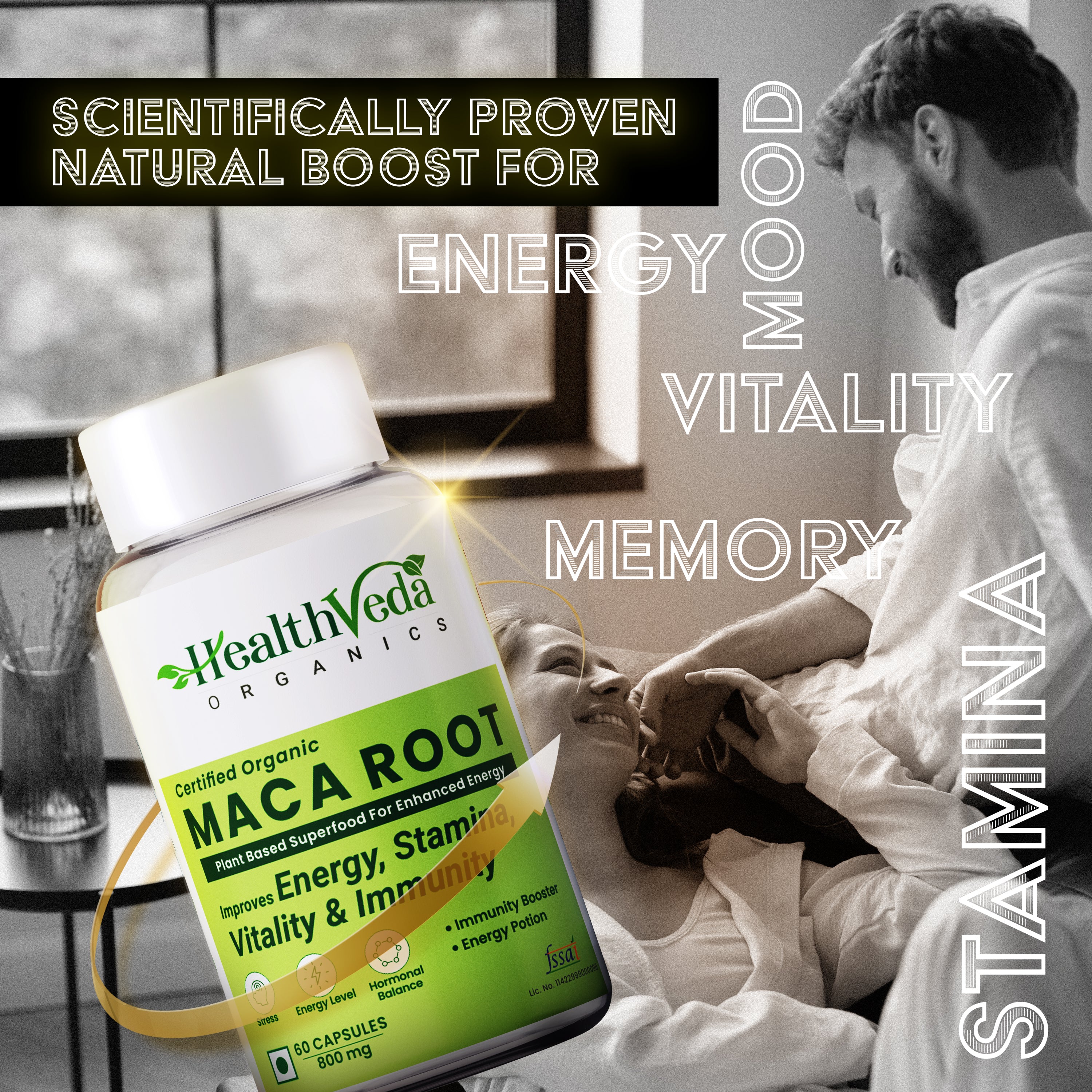 Health Veda Organics Maca Root Capsules 800 mg for Better Reproductive Health & Enhanced Performance, 60 Veg Capsules