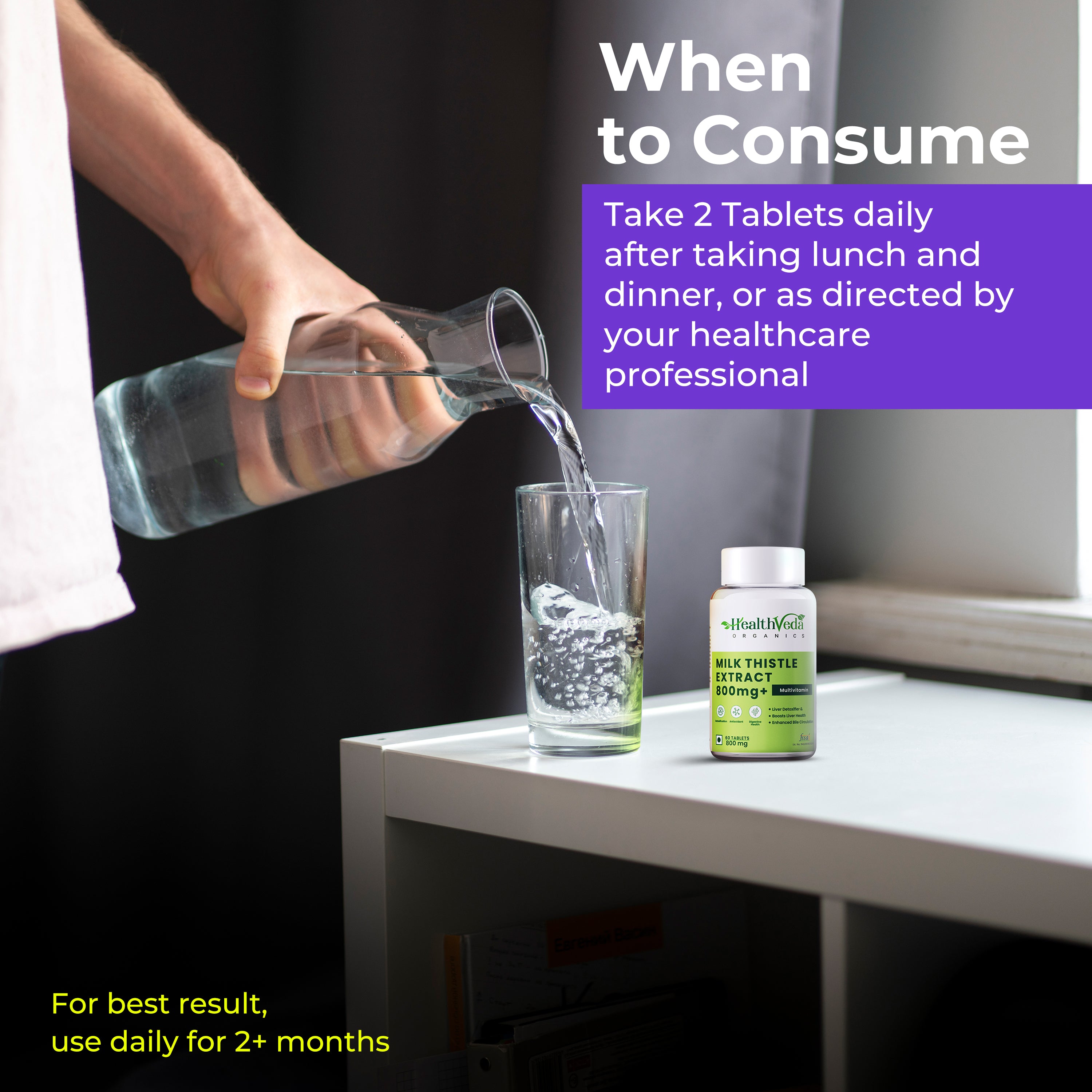 Health Veda Organics Milk Thistle 800 mg Supplement for Healthy Liver Function | Helps In Liver Detox -60 Vegetarian Tablets