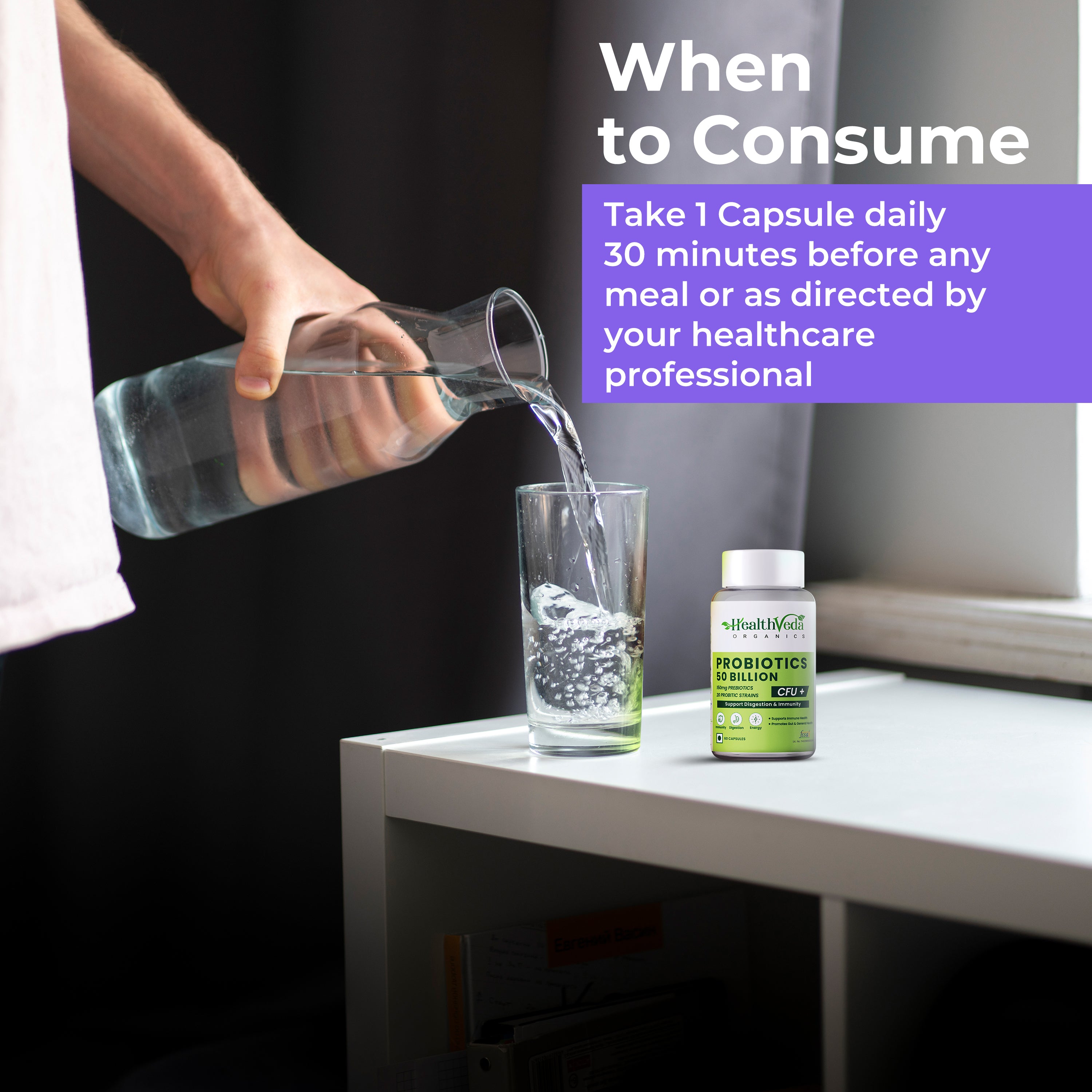 Health Veda Organics Probiotics 50 Billion CFU Multi-Strains | 60 Veg Capsules | 10X Better Digestion, Immunity Support | Improves Gut Health | For Both Men & Women