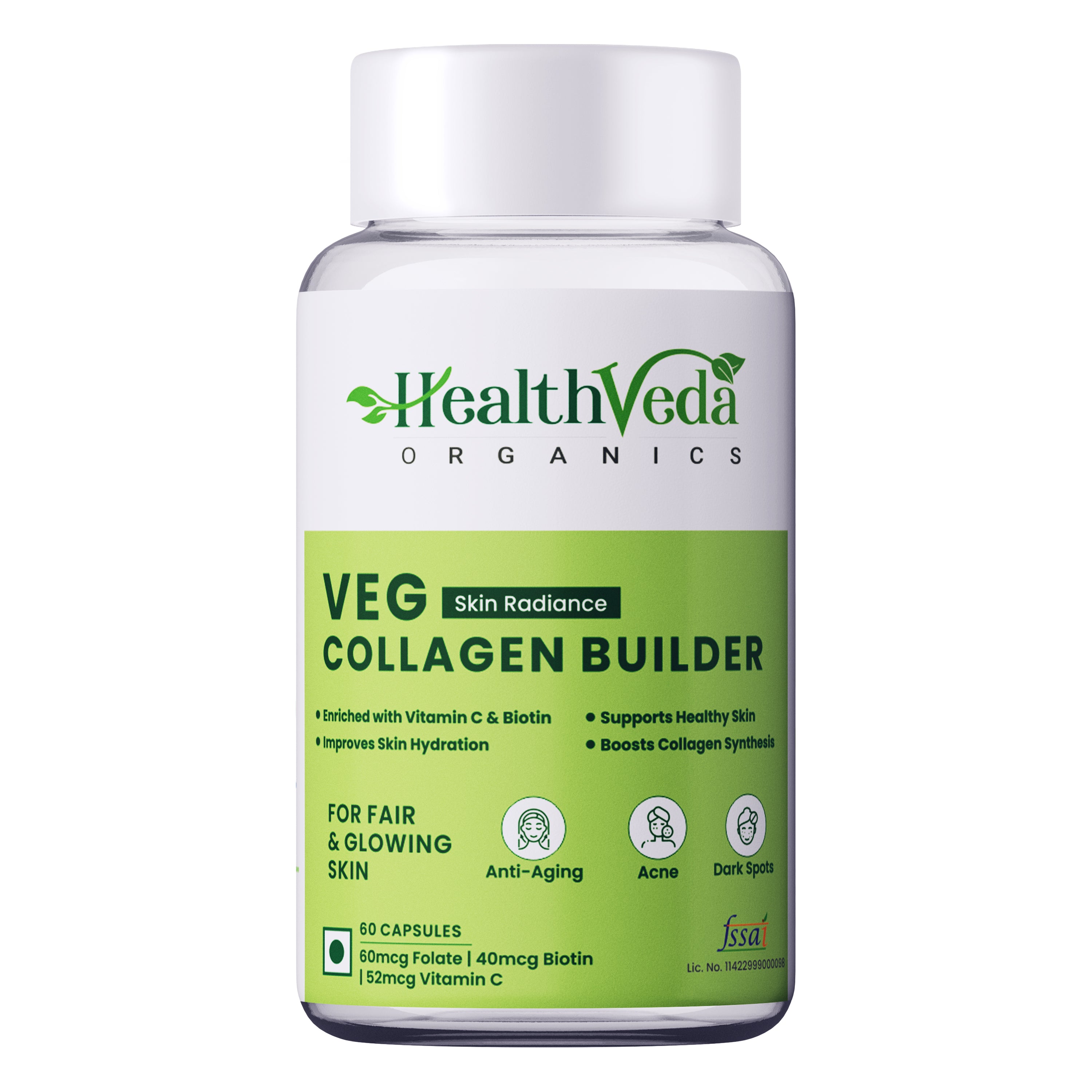 Health Veda Organics Skin Radiance Collagen Builder 800mg Capsules | Supports Healthy Skin, Stronger Hair, Nails & Joints | 60 Capsules