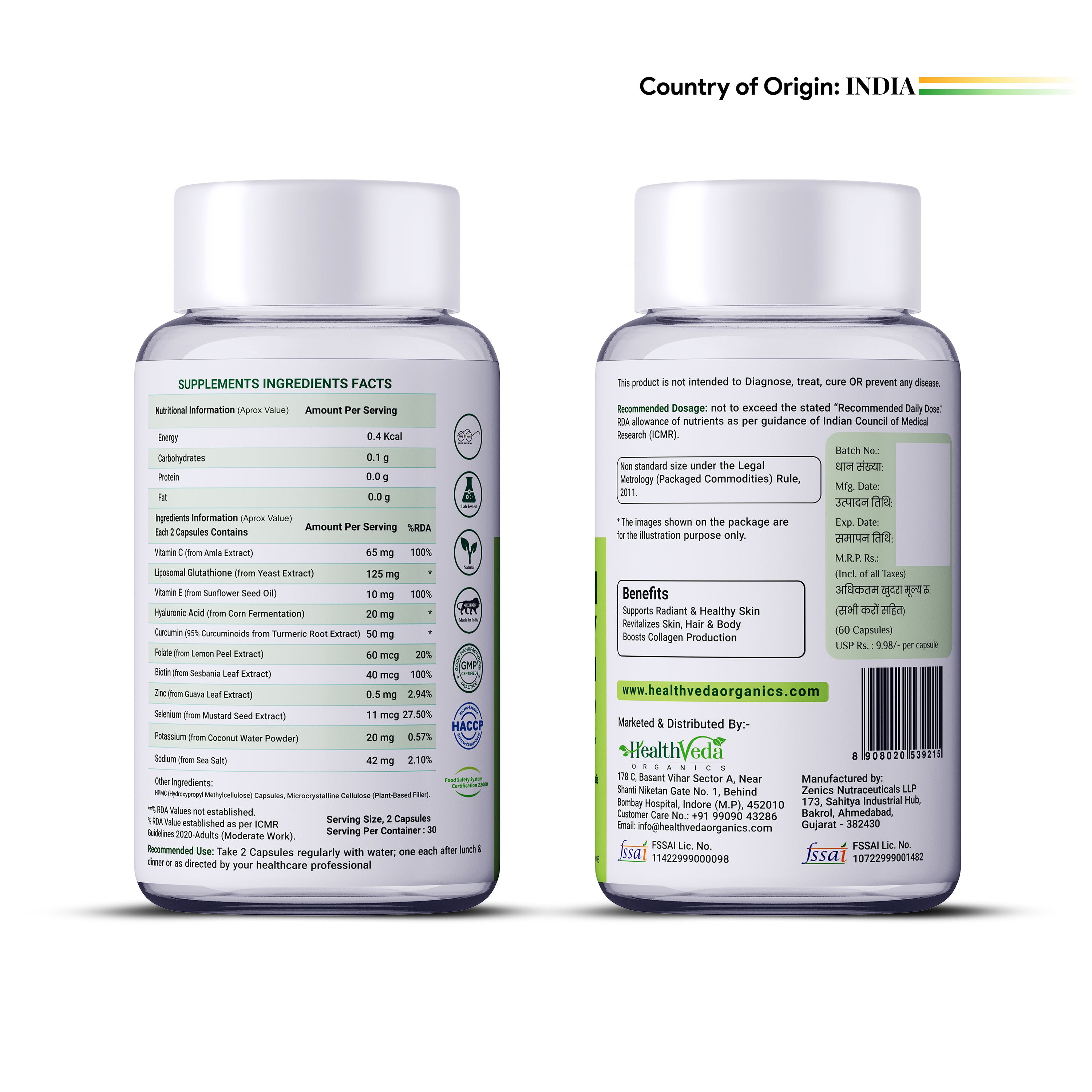 Health Veda Organics Veg Collagen Support | 60 Veg Capsules | Plant-Based Formula with Vitamin C & Biotin | Skin, Hair & Nails Support