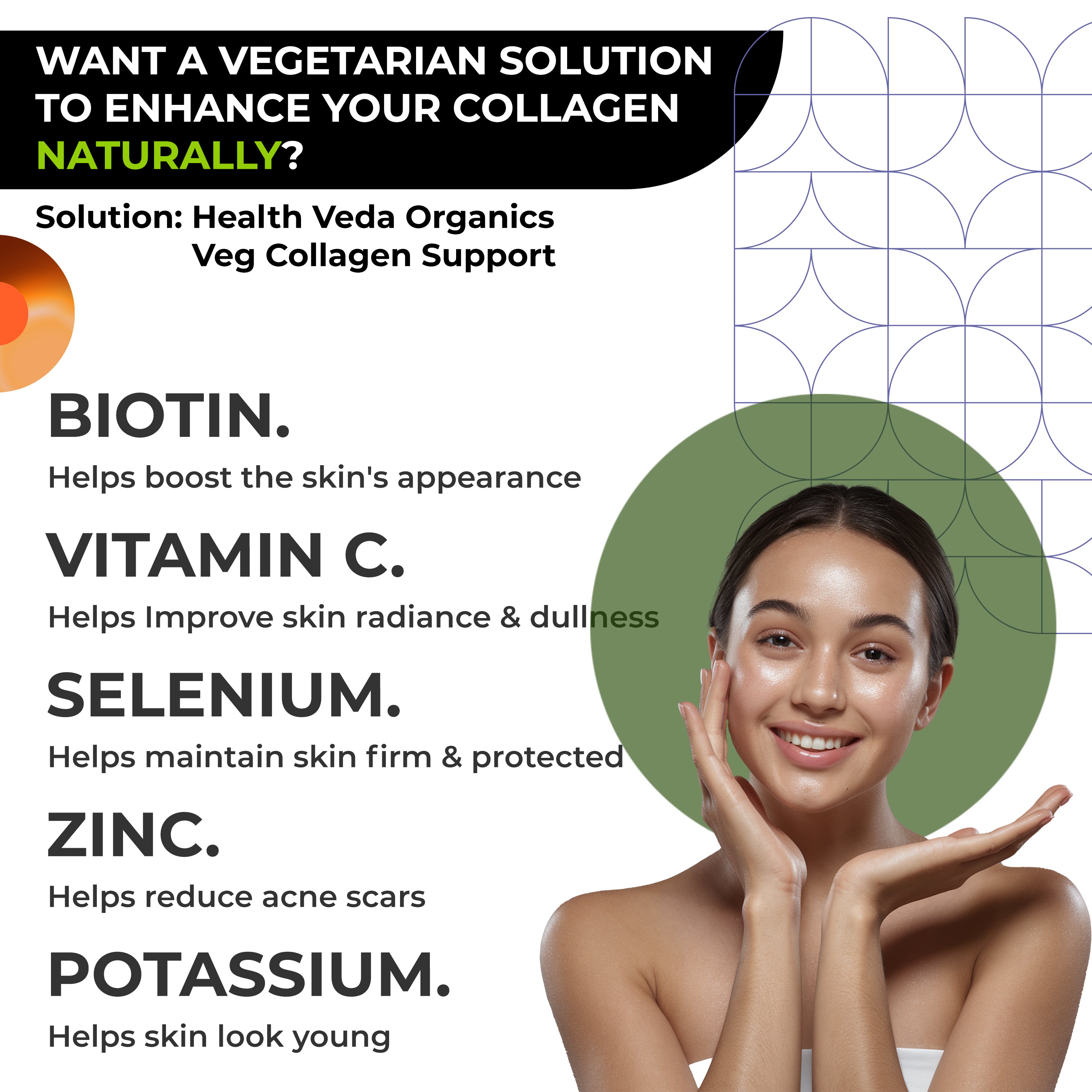Health Veda Organics Veg Collagen Support | 60 Veg Capsules | Plant-Based Formula with Vitamin C & Biotin | Skin, Hair & Nails Support