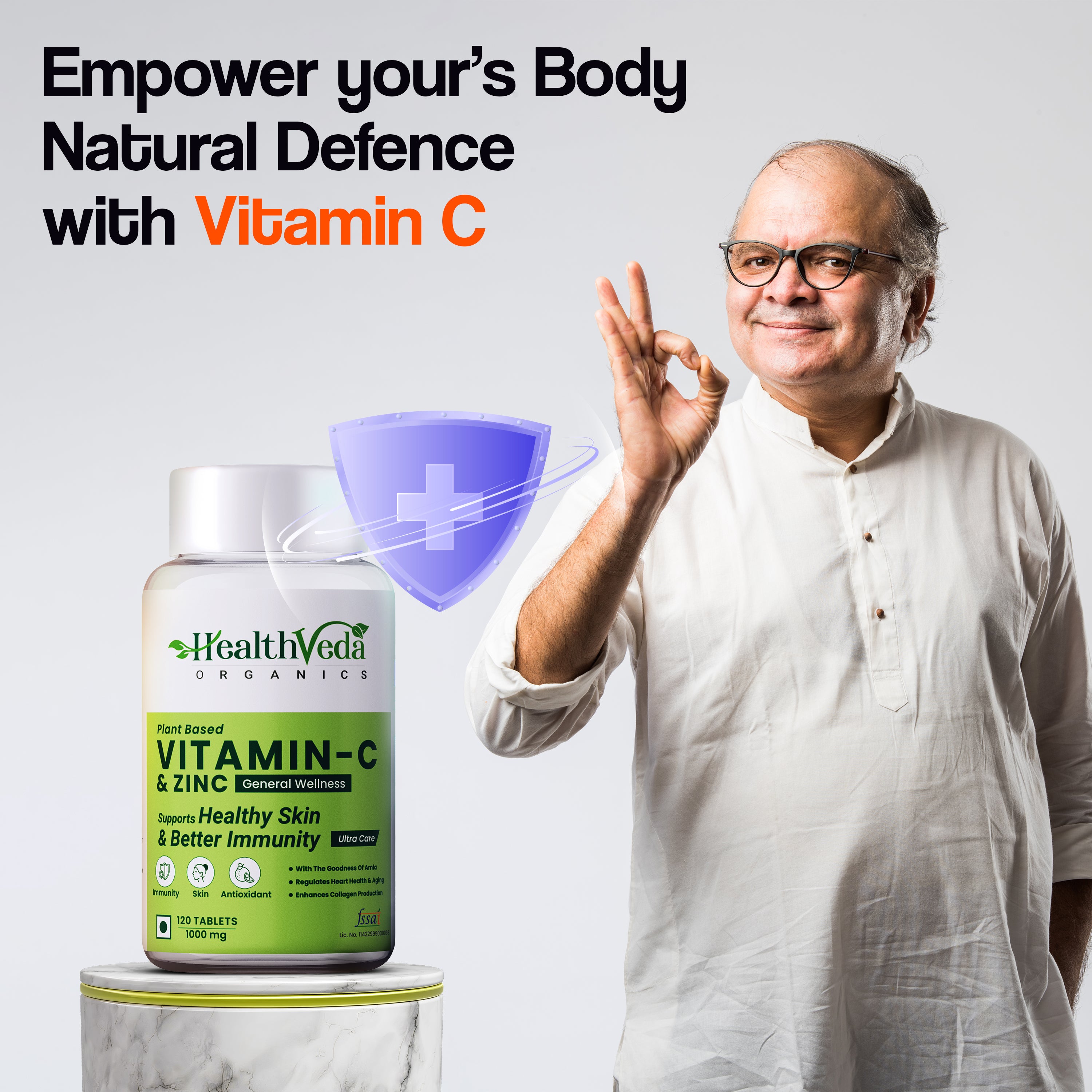 Health Veda Organics Natural Vitamin C & Zinc 1000 mg I 120 Veg Tablets I Boosts Immunity, Antioxidant & Skin Care | For both Men & Women