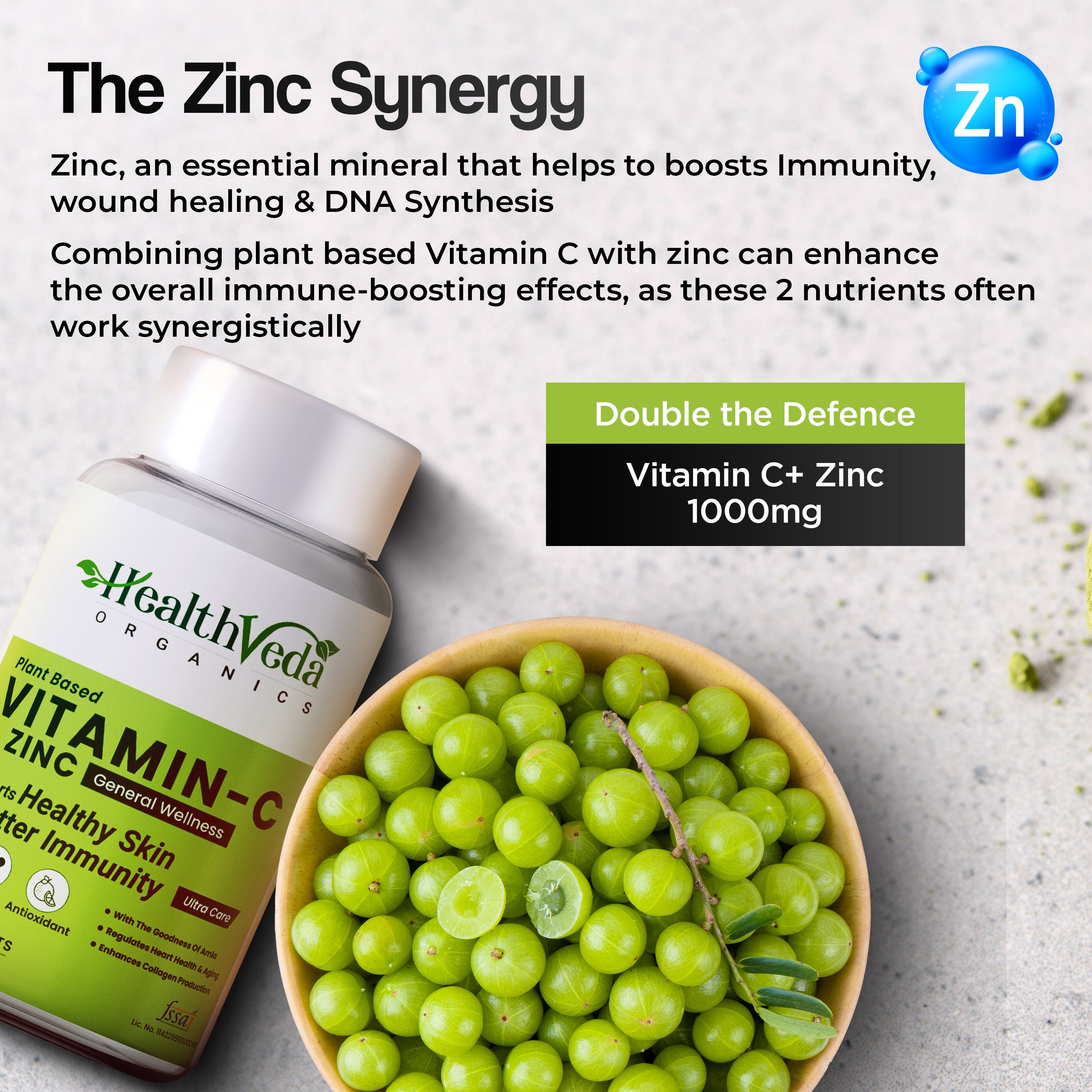 Health Veda Organics Natural Vitamin C & Zinc 1000 mg I 120 Veg Tablets I Boosts Immunity, Antioxidant & Skin Care | For both Men & Women