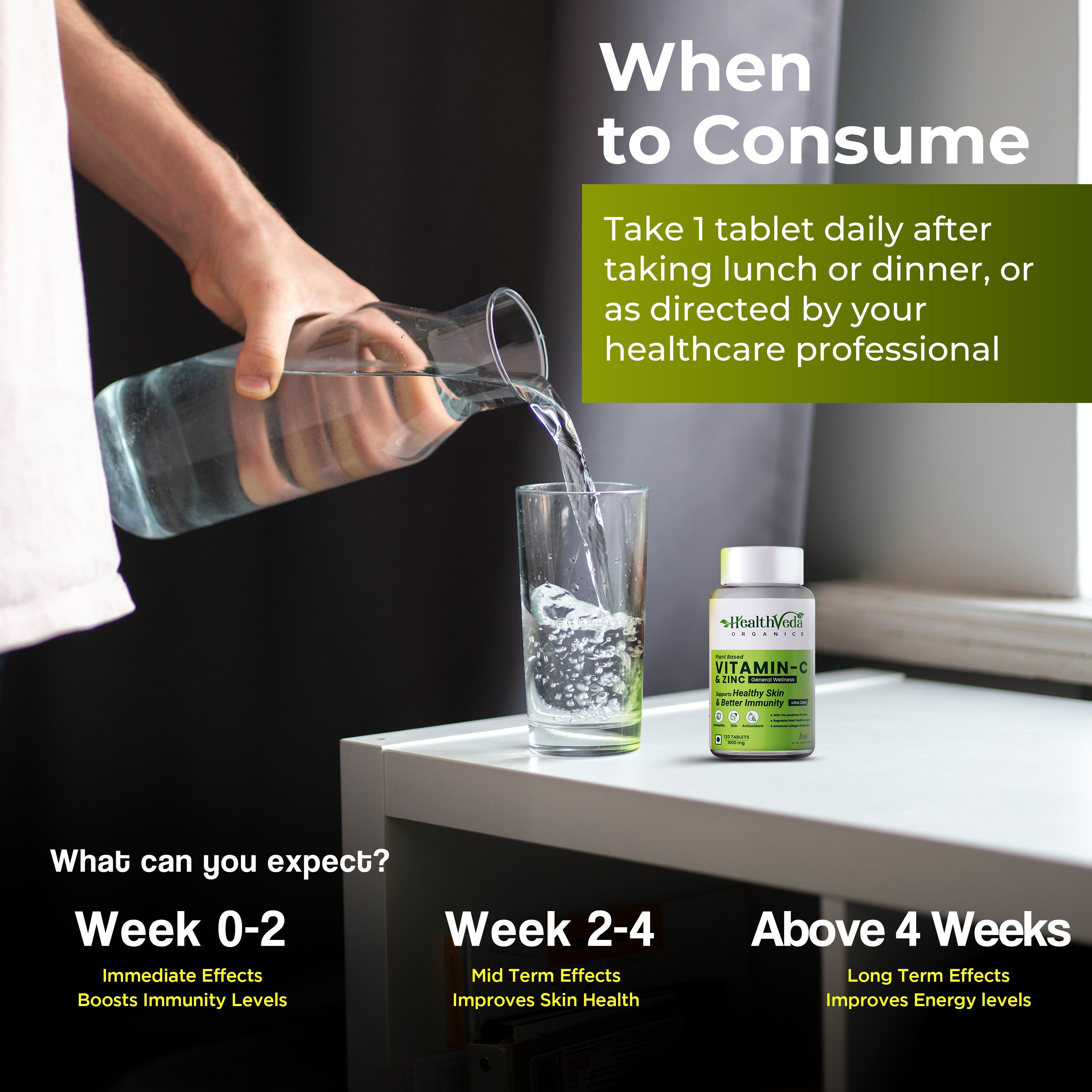 Health Veda Organics Natural Vitamin C & Zinc 1000 mg I 120 Veg Tablets I Boosts Immunity, Antioxidant & Skin Care | For both Men & Women