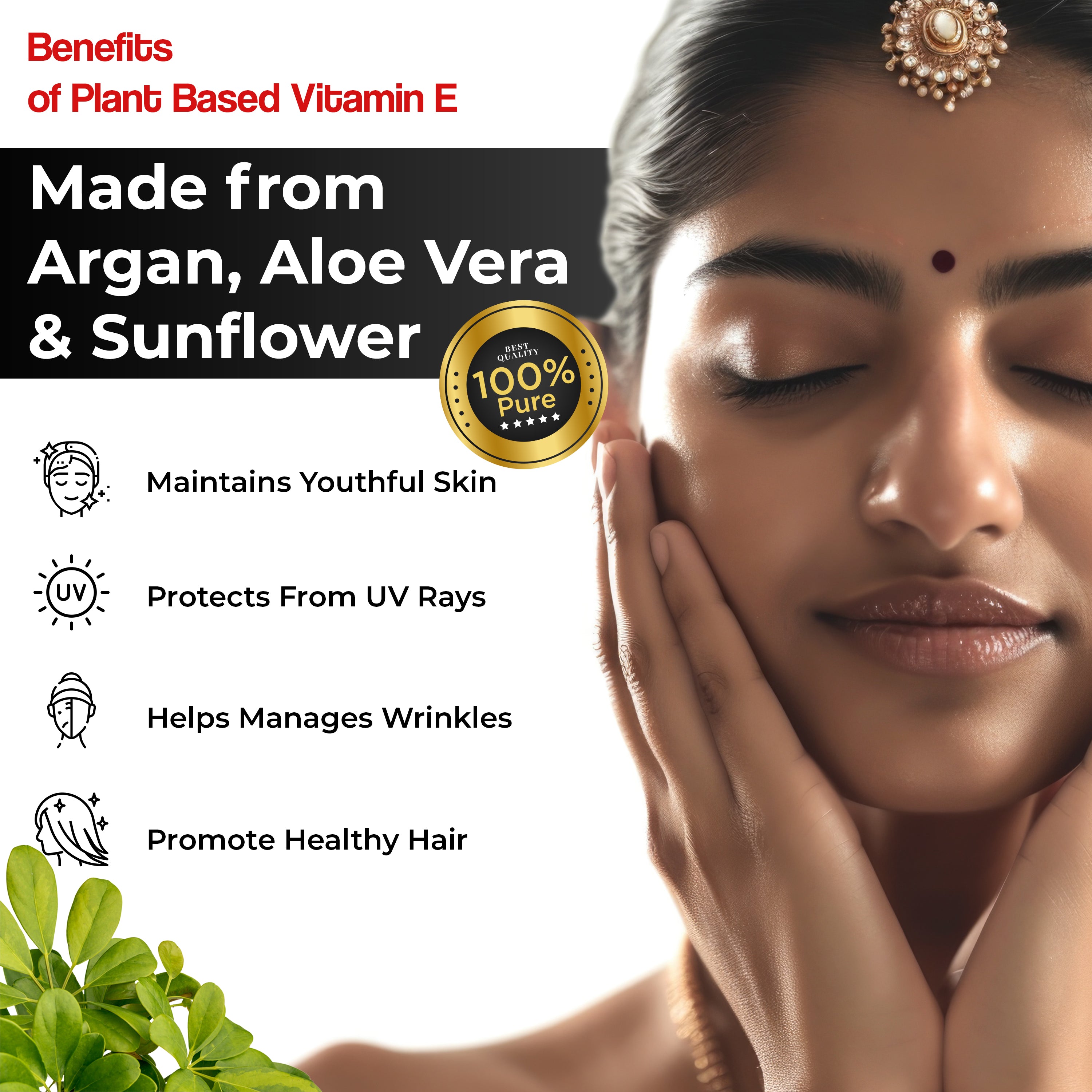 Health Veda Organics Vitamin E Capsules with Argan & Aloe Vera Oil | 60 Veg Capsules | Supports Healthy Hair & Beautiful Skin