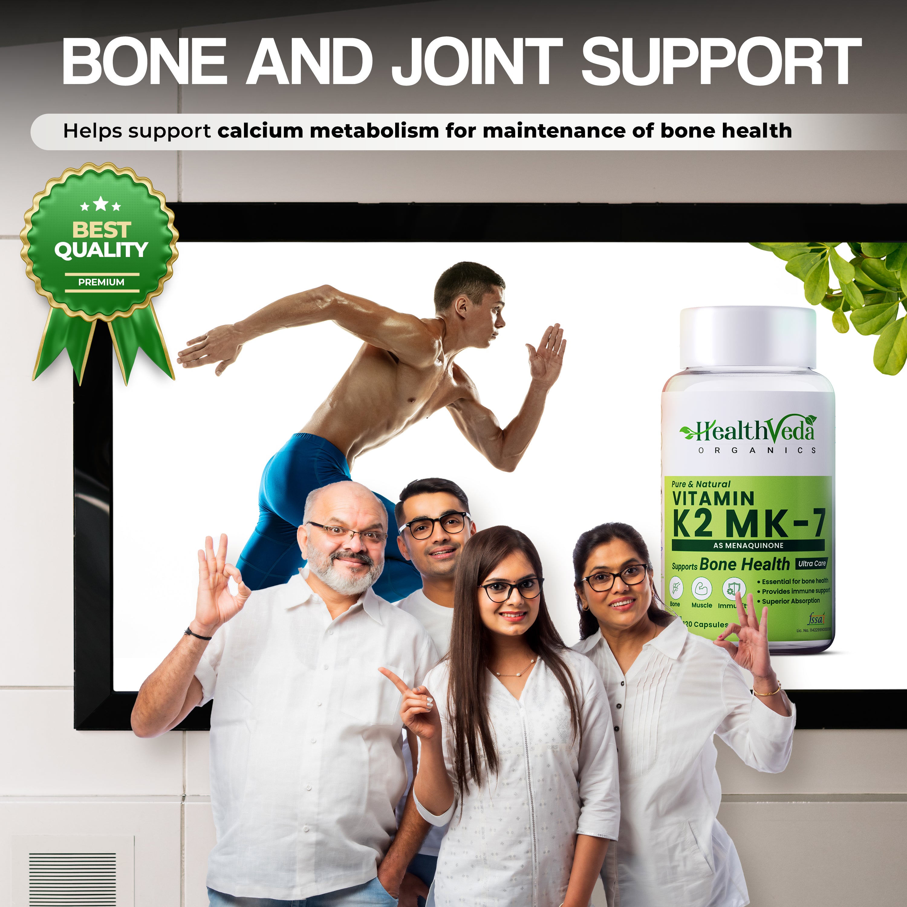 HEALTH VEDA ORGANICS PRIVATE LIMITED Vitamin K2 | 100% Vegetarian Vitamin K2 Benefits in Bone Health - 55mcg - 120 Vitamin K27 Capsules