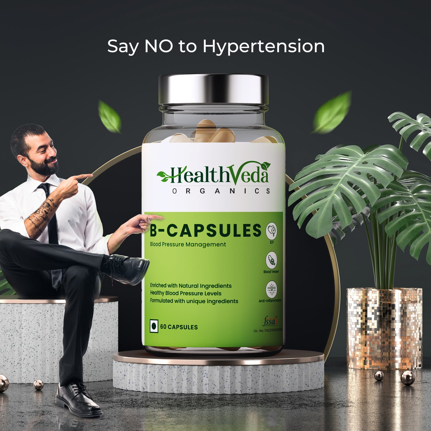 Health Veda Organics B Capsules | 60 Veg Capsules | Maintains Blood Pressure Levels | Supports Heart Health | For both Men & Women