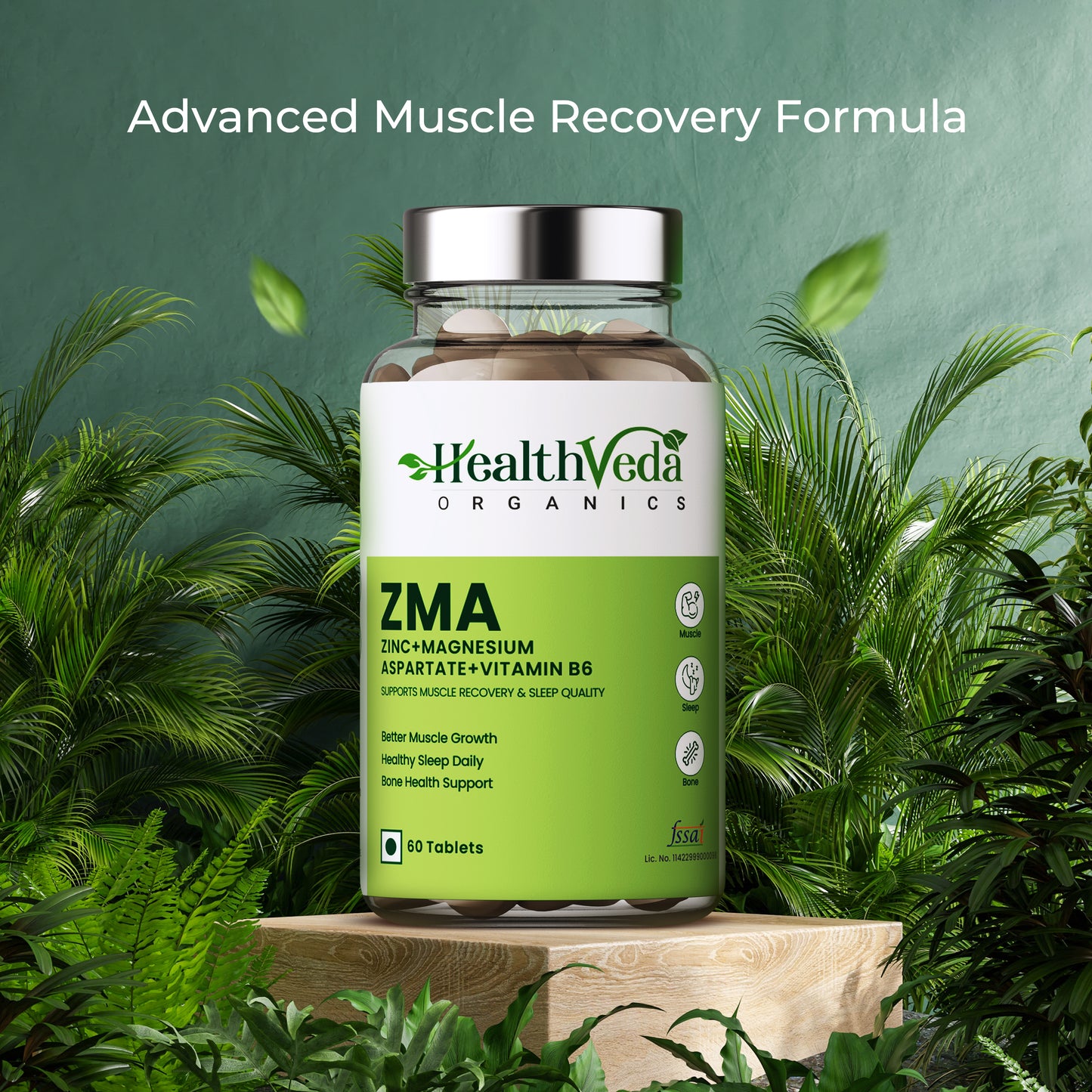 Health Veda Organics ZMA (Zinc, Magnesium Aspartate & Vitamin B6) | Nighttime Muscle Recovery Supplements for Muscle Strength | For Both Men & Women | 60 Veg Tablets