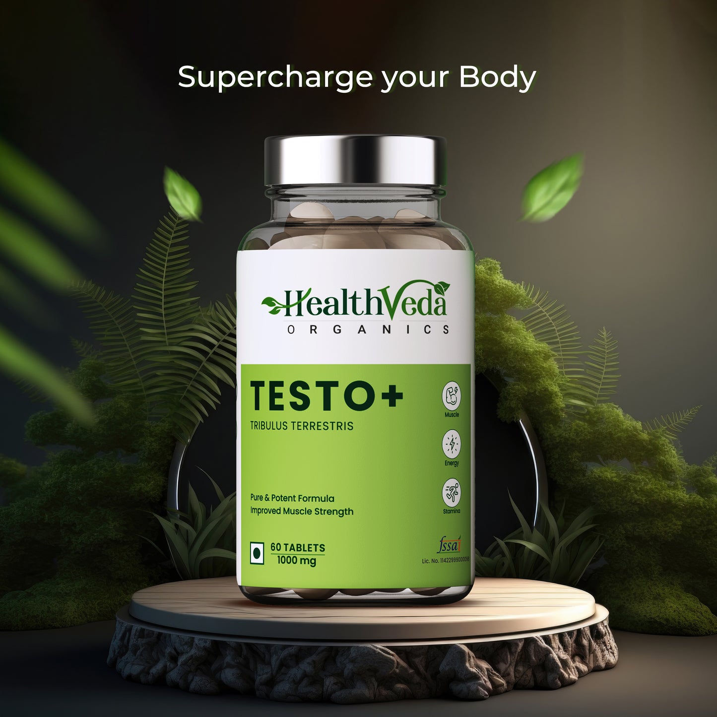 Health Veda Organics Plant Based Testo+ with Tribulus, Ashwagandha & Kaunch Beej | Improves Muscle Strength & Energy | 60 Veg Tablets for Men