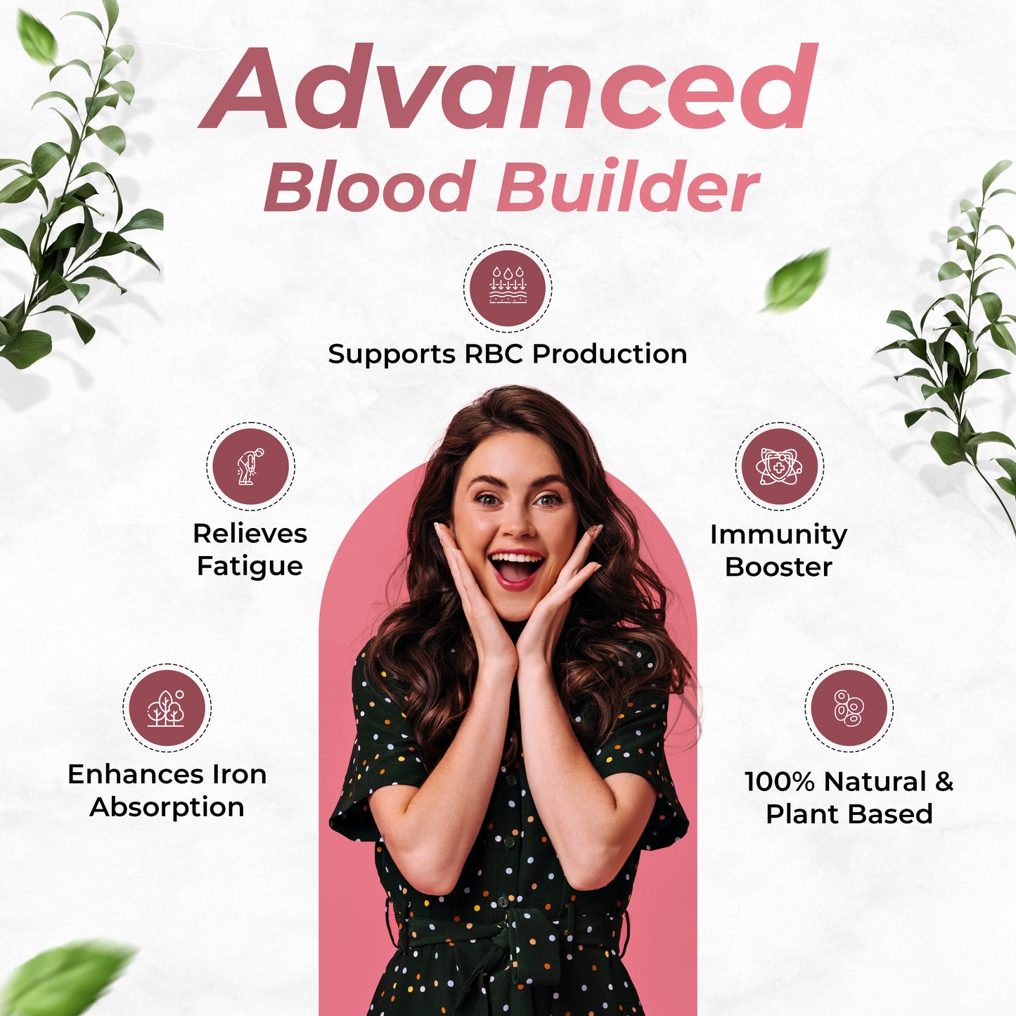 Health Veda Organics Iron + Folic Acid Supplement with Zinc, Vitamin C & Vitamin B12 | 60 Veg Capsules