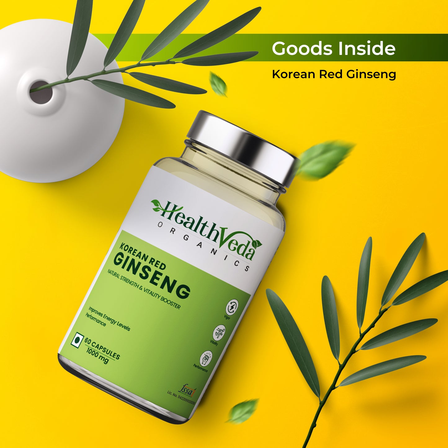 Health Veda Organics Korean Red Ginseng Capsules 1000 mg | Supports Brain Function, Boosts Immunity, Vitality, Energy & Focus- 60 Vegetarian Capsules