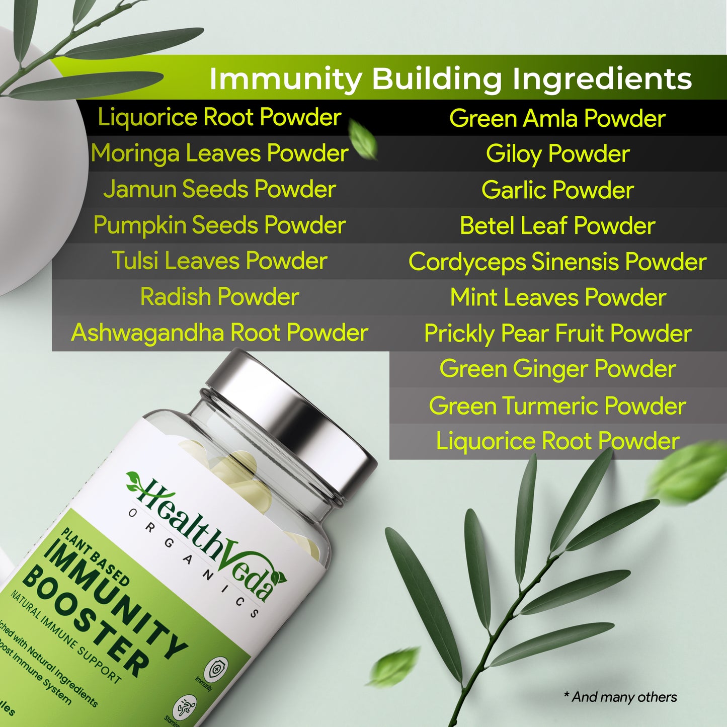 Health Veda Organics Natural Immunity Booster Capsules with Green Amla Powder, Giloy Powder, Mint leaves Powder - 60 Veg Capsules