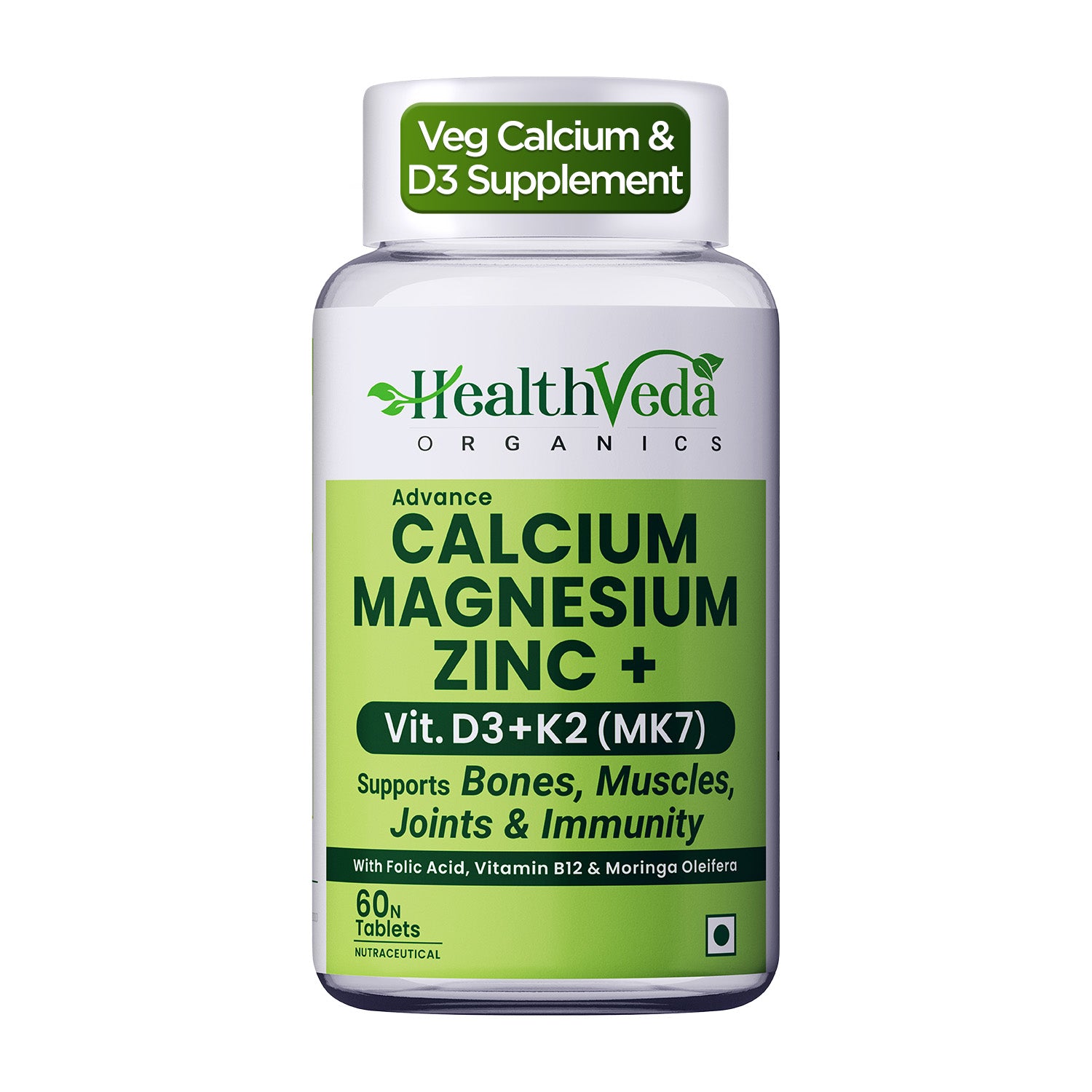 Health Veda Organics Calcium Magnesium Zinc Tablets 1000mg For Healthy Bone - 60 Veg Tablet