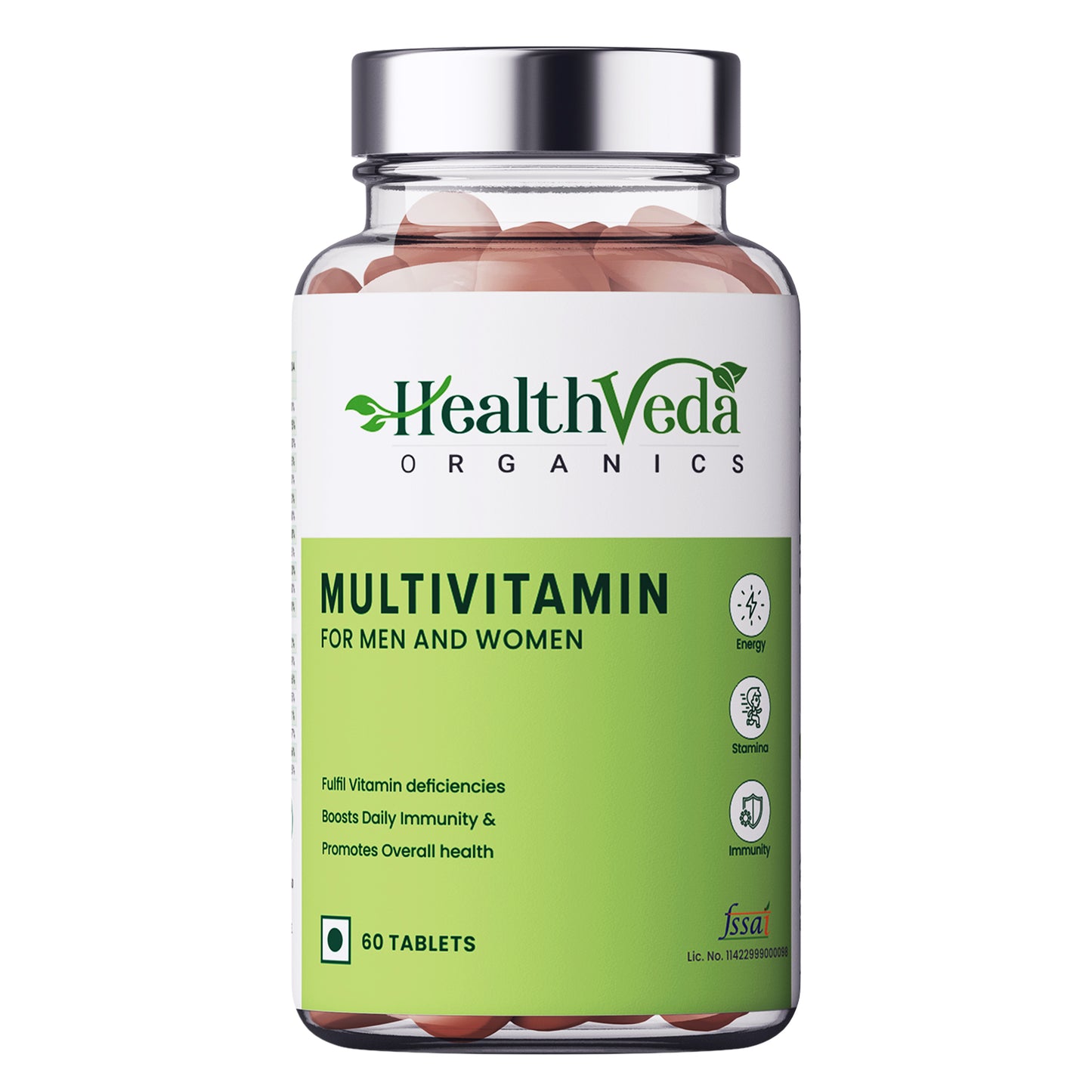 Health Veda Organics Multivitamin for Men and Women with Zinc, Vitamin C, Vitamin D3, Multiminerals & Ginseng Extract | 60 Veg Tablets