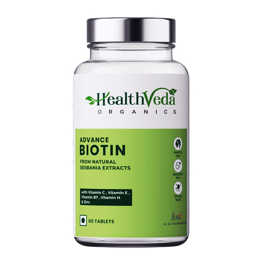 Health Veda Organics Biotin 30mcg Supplement for Strong Hair & Glowing Skin, 60 Veg Tablets